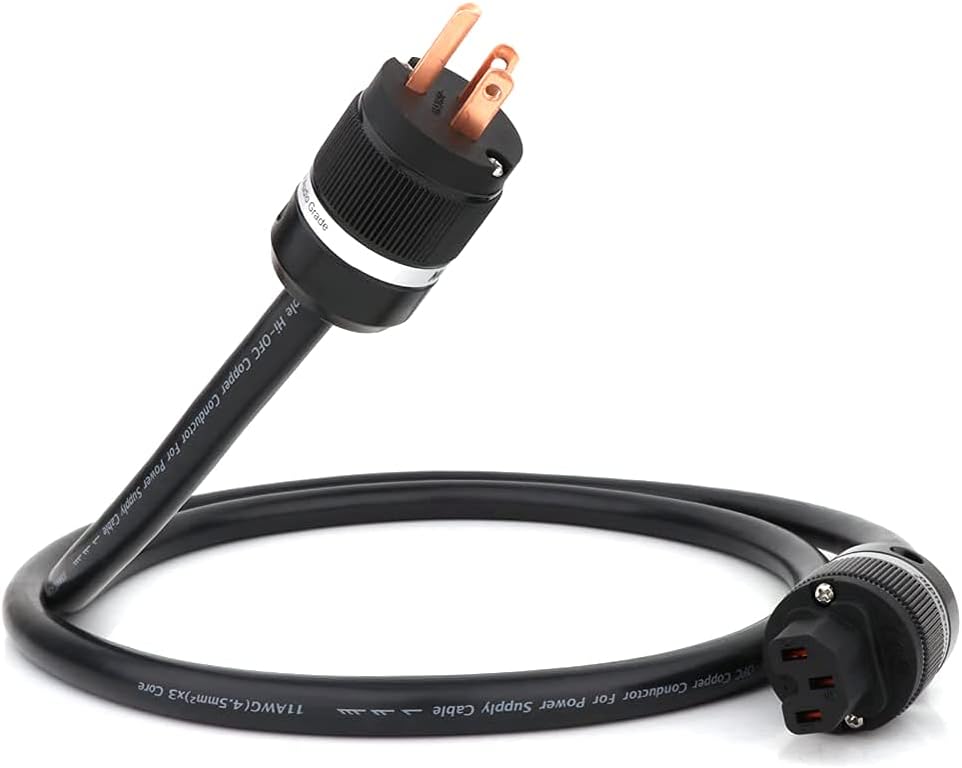 Monosaudio 11AWG Power Cord,Hi End 3-Prong US Pure Copper Power Connectors Power Cord, Audiophile AC Power Cable with US Plug+IEC320 C13 Connector (6.6ft/2M) Pack of 2