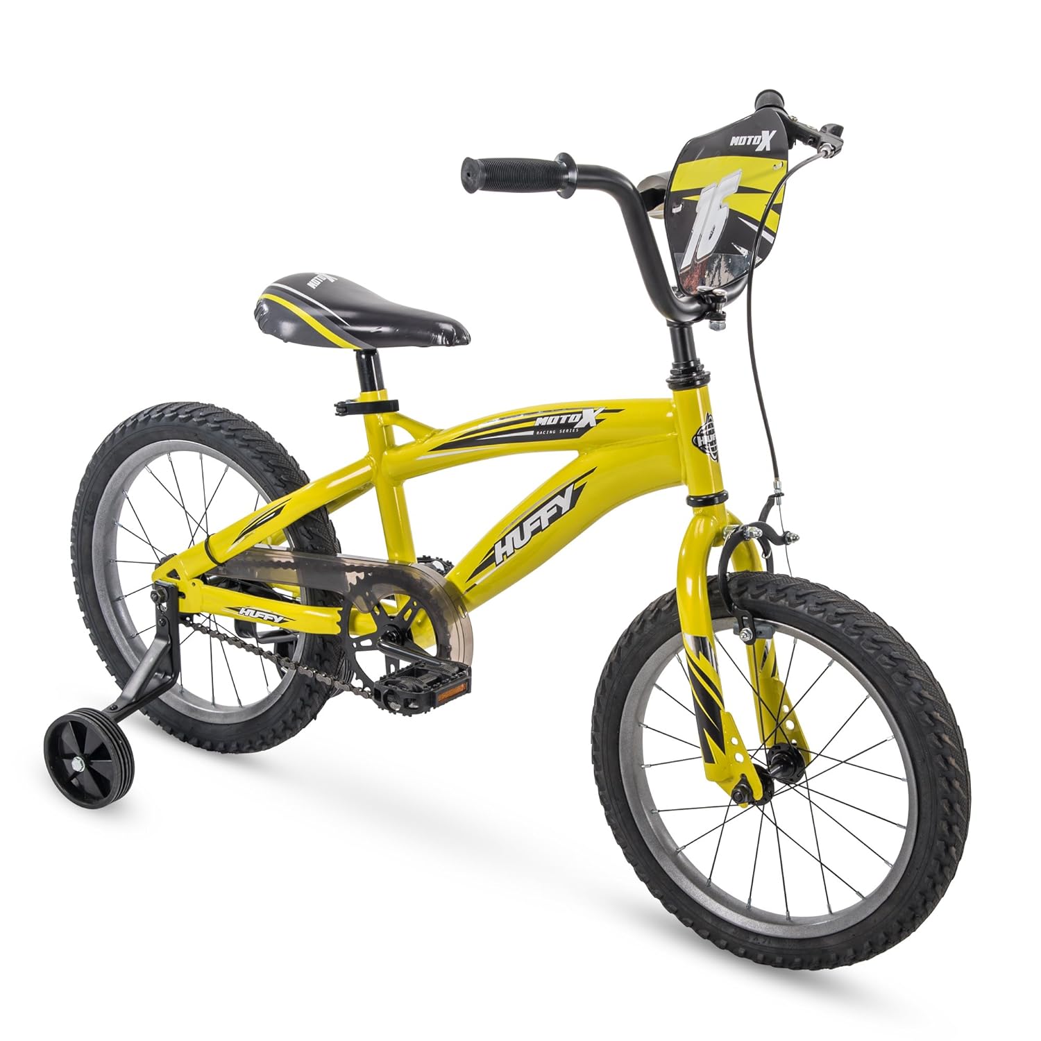 Huffy Moto X 16 Inch Kid&rsquo;s Bike with Training Wheels, Quick Connect Assembly, Black