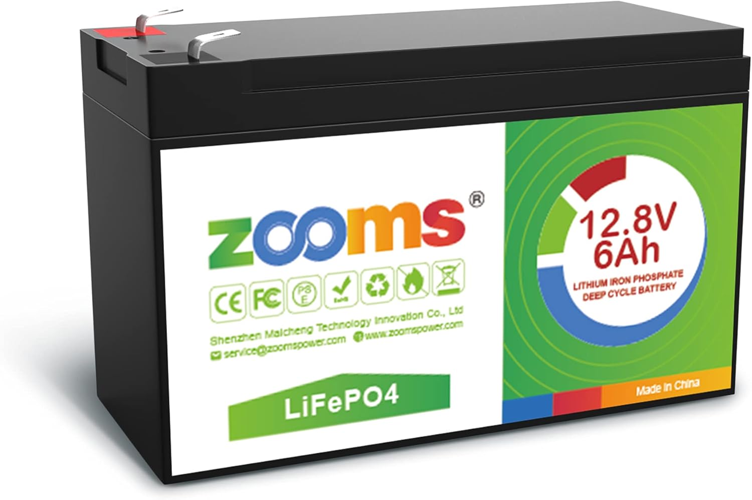 Zooms 12.8V 6Ah LiFePO4 Deep Cycle Rechargeable Battery, Built-in 6A BMS, 4000-8000 Life Cycles & 10-Year lifetime, Perfect for Kids Scooters, Fish finder, Trolling Motor etc. Pack of 2