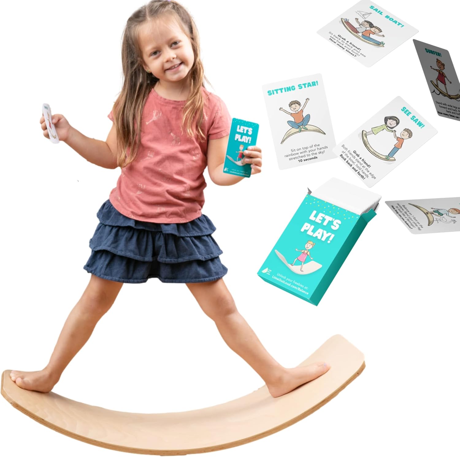 Activated Self 35 Inch Wooden Wobble Balance Board with Cards Game | Rocker Board Natural Wood | Highly Learning Endless Fun Yoga Board for Kids Pack of 2