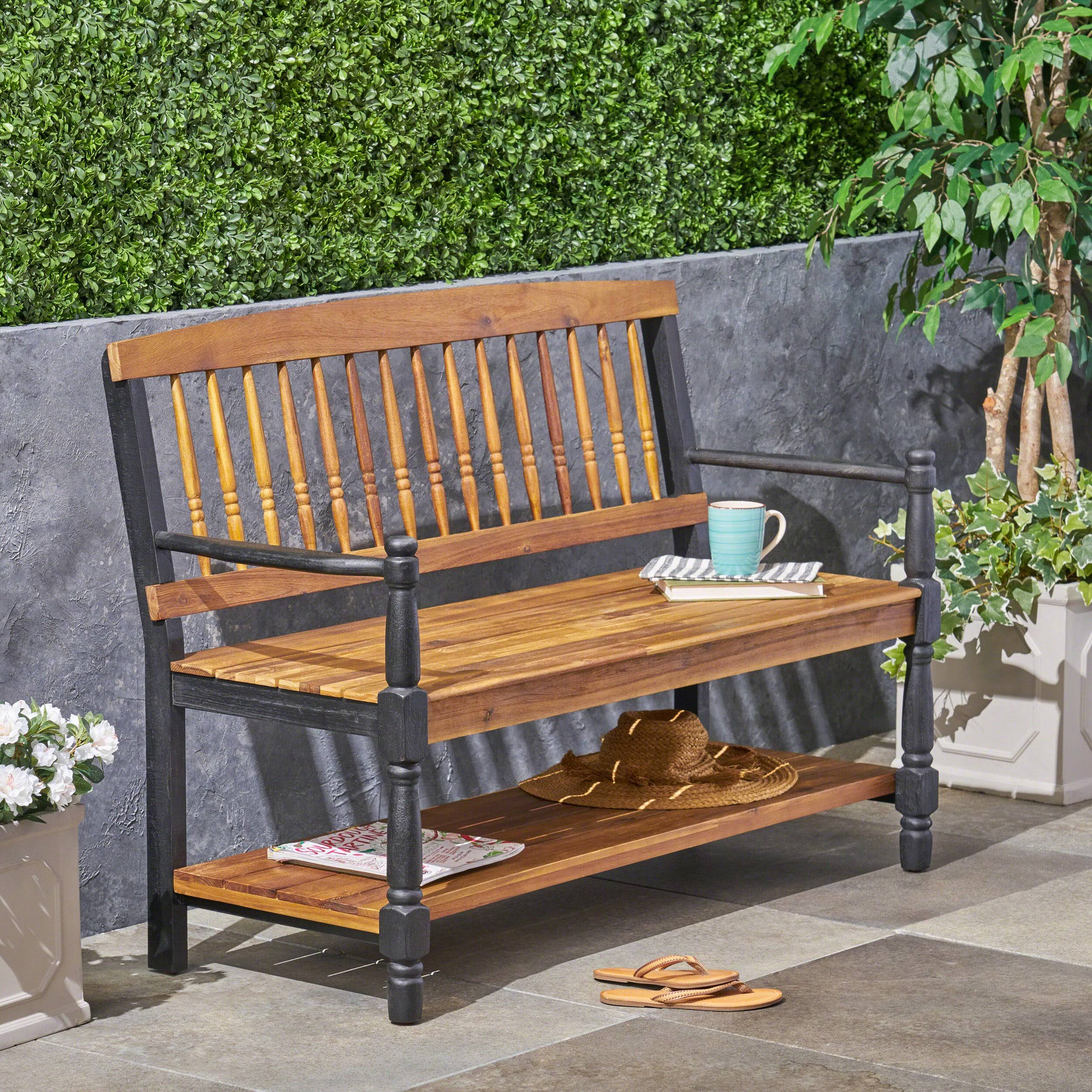Daphne Outdoor Acacia Wood Bench with Shelf Teak