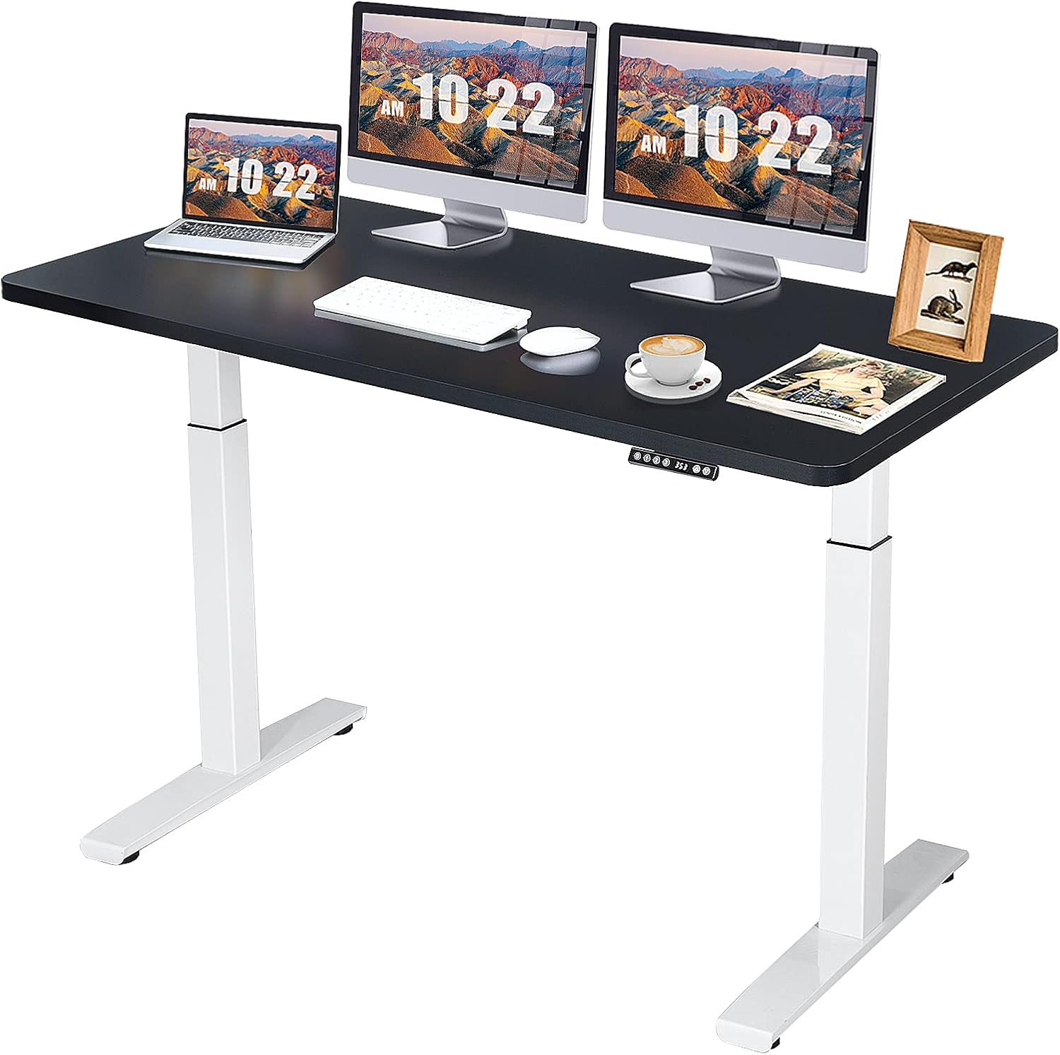 Tangkula Dual Motor Electric Standing Desk, 55 x 28 Inch Height Adjustable Sit to Stand Desk with 3 Height Memory Settings & Anti-Collision Design, Ergonomic Stand up Home Office Desk (White+Black)