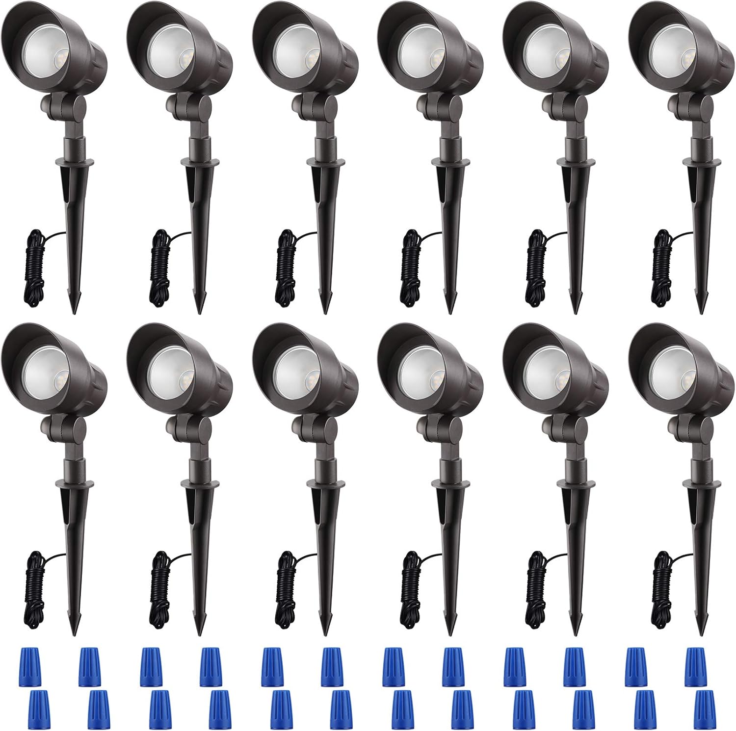 LEONLITE 12-Pack 4W LED Landscape Spotlight, AC/DC 12V Low Voltage Garden Lights, IP65 Waterproof Non-Dimmable, ETL Listed, Bronze Aluminum Housing, 5000K Daylight