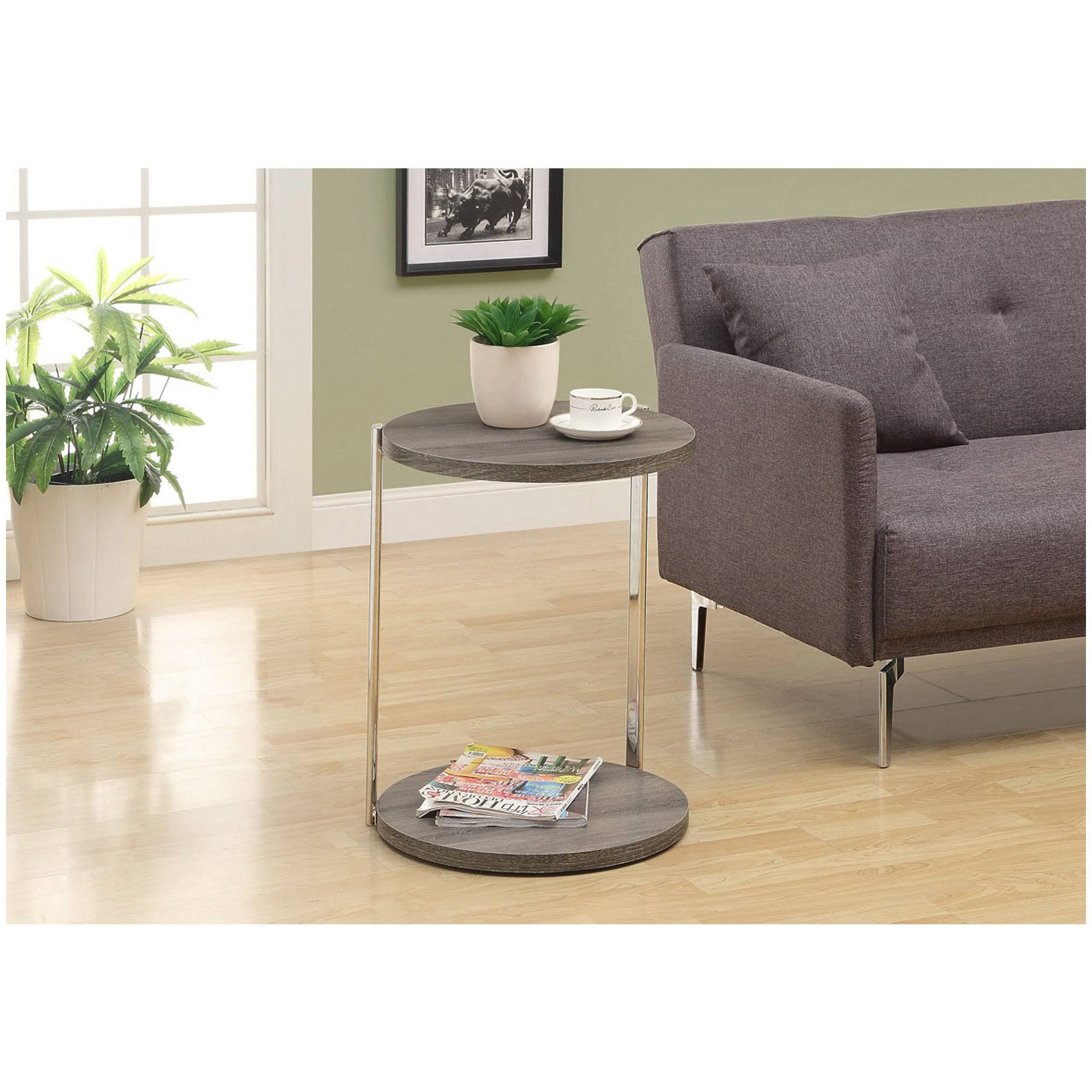Monarch Specialties Dark Taupe Reclaimed Chrome Metal Accent Table