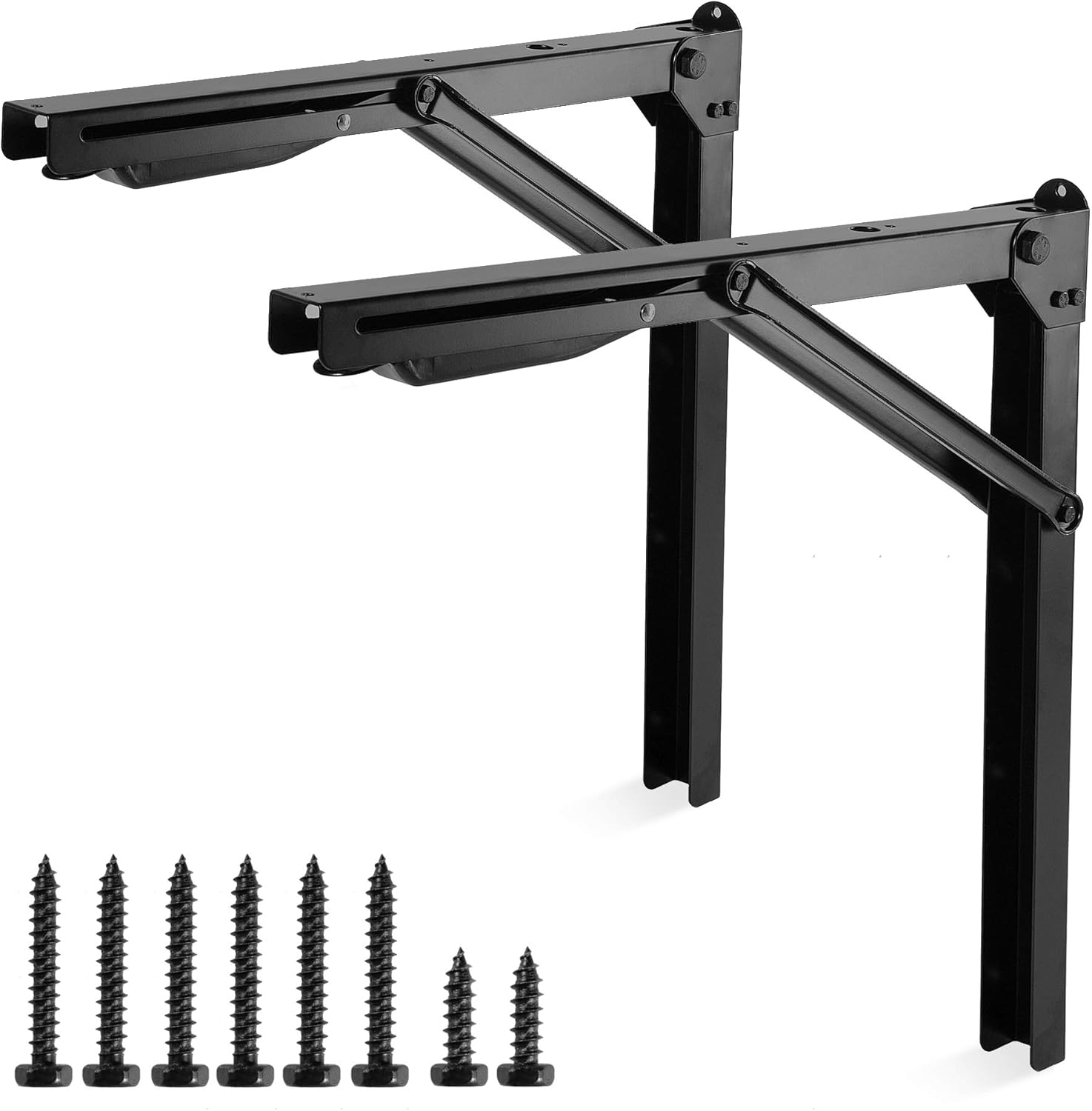 Ultrawall 24 inch Black Sturdy Folding Shelf Brackets, Heavy Duty Adjustable Steel Wall Mounted Collapsible Shelf Bracket, Max Load 550lb (Pack of 2) Pack of 2