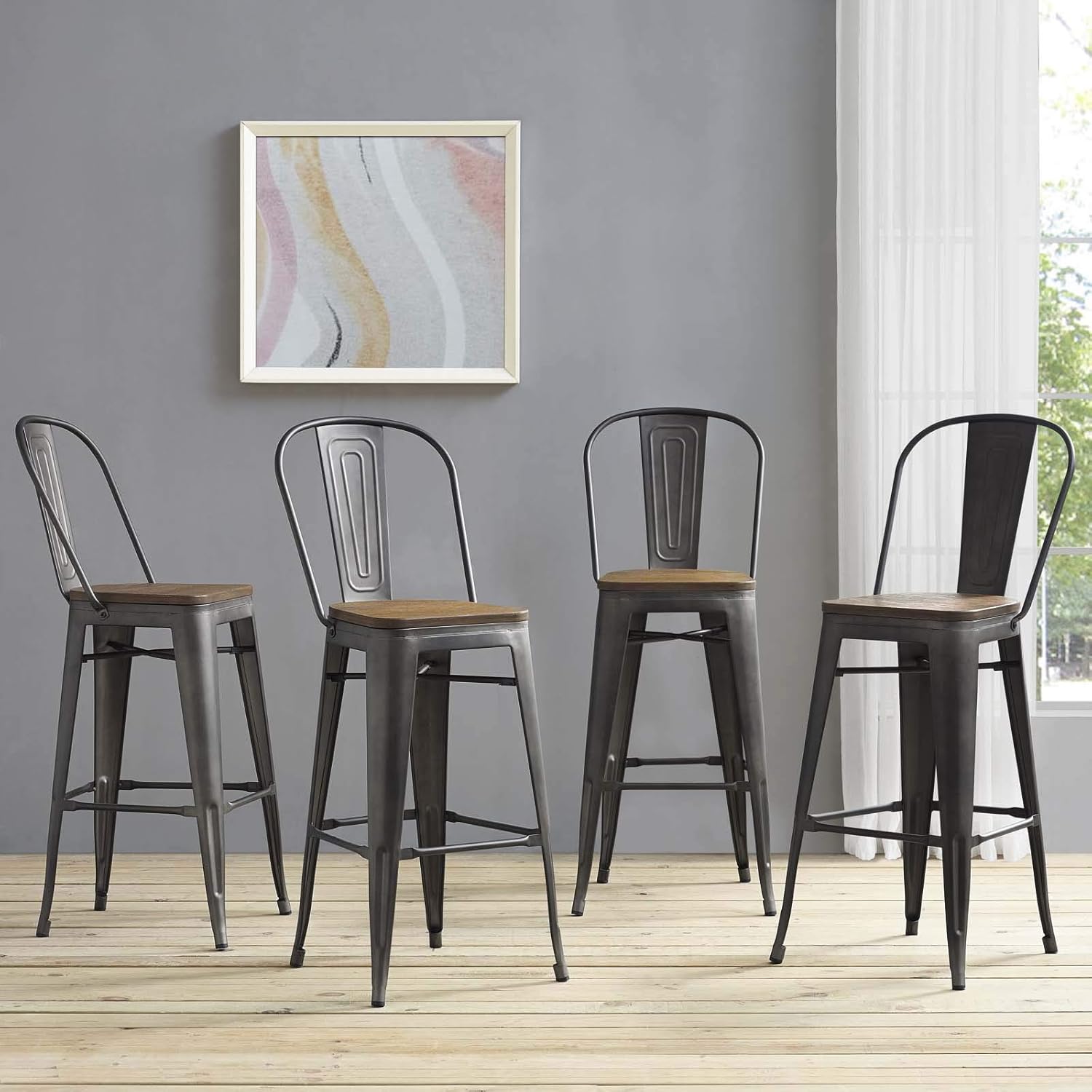 Modway Promenade Bar Stool Set of 4, Black