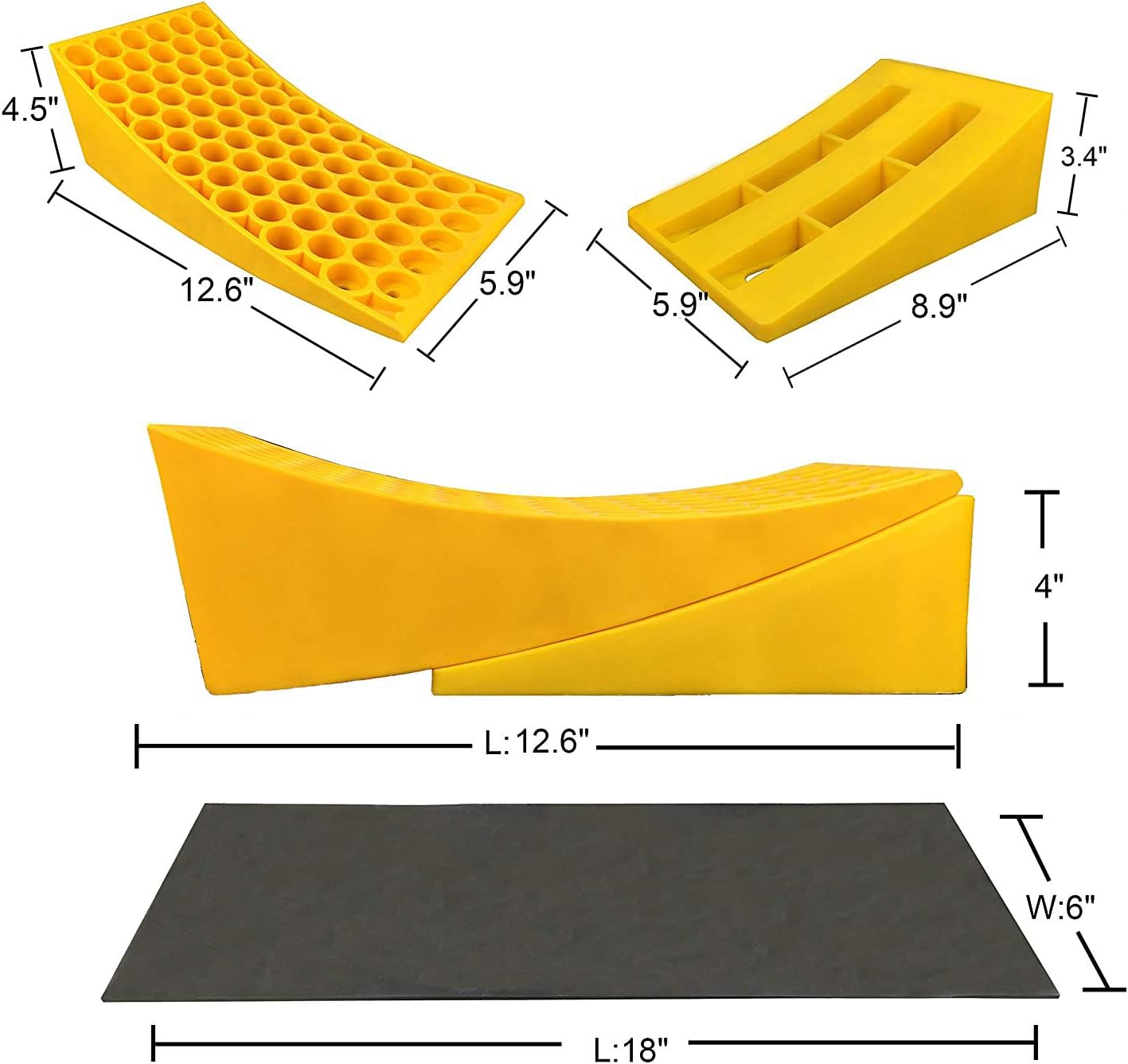 Heavy Duty RV Leveling Blocks Wheel Chocks Leveler, Rubber Non Slip Base Without Rope for Travel Trailers, Car, Camper, Truck 2 Pack Yellow Pack of 2