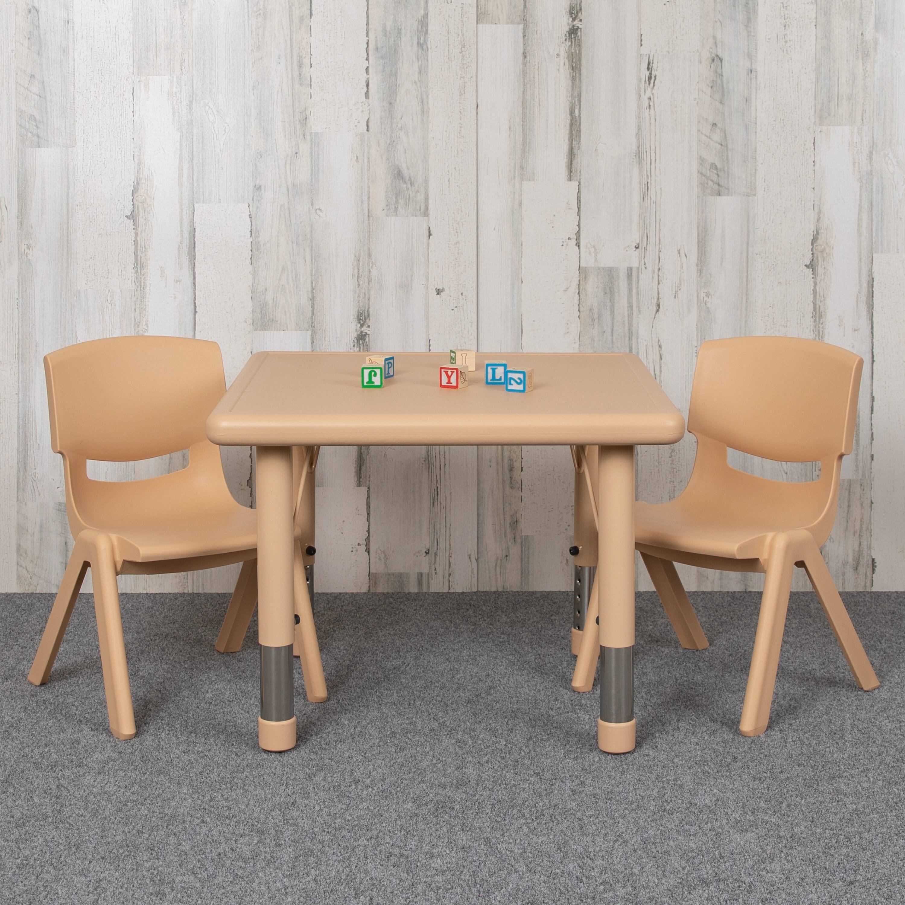 24x22 Square Plastic Height Adjustable Activity Table Set with 2 Chairs - Natural - 4 Chairs