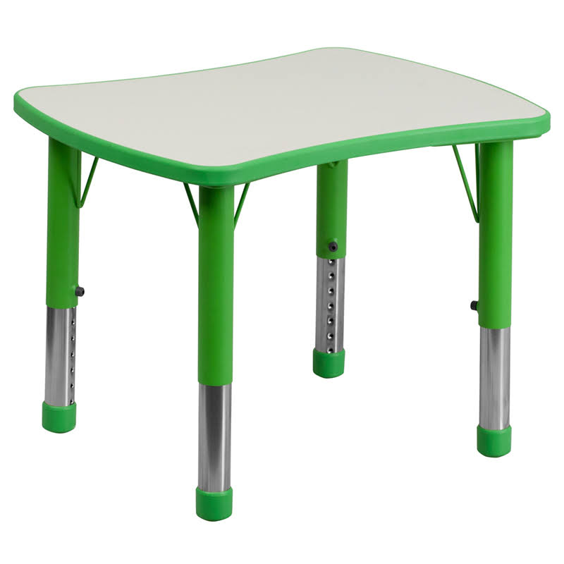 Flash Furniture 21.875&&w x 26.625&&l Rectangular Green Plastic Height Adjustable Activity Table Set with 2 Chairs