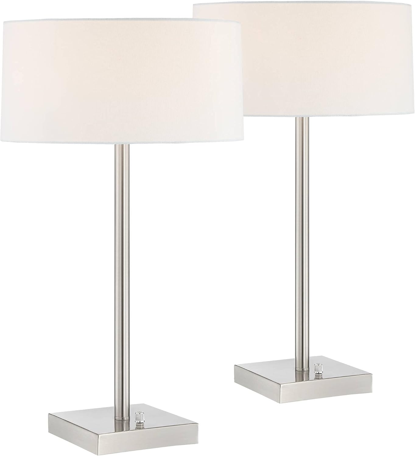 Andre Modern Table Lamps Set of 2 with USB and AC Power Outlet in Base Metal White Drum Shade for Living Room Bedroom Bedside Nightstand Office Family - 360 Lighting