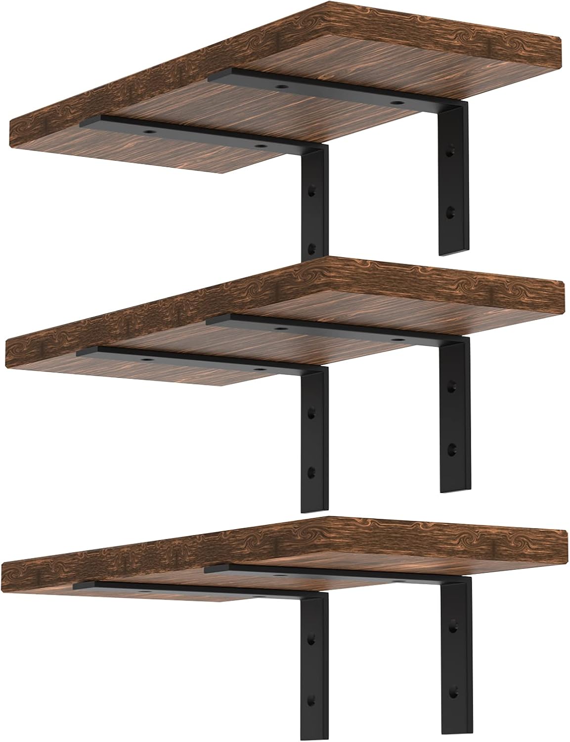 WEKIS Black Shelf Bracket 12 Inch L Floating Shelf Bracket Heavy Duty 1/5 Inch Thick Shelf Bracket for Shelves,6 Packs Shelf Bracket Hardware