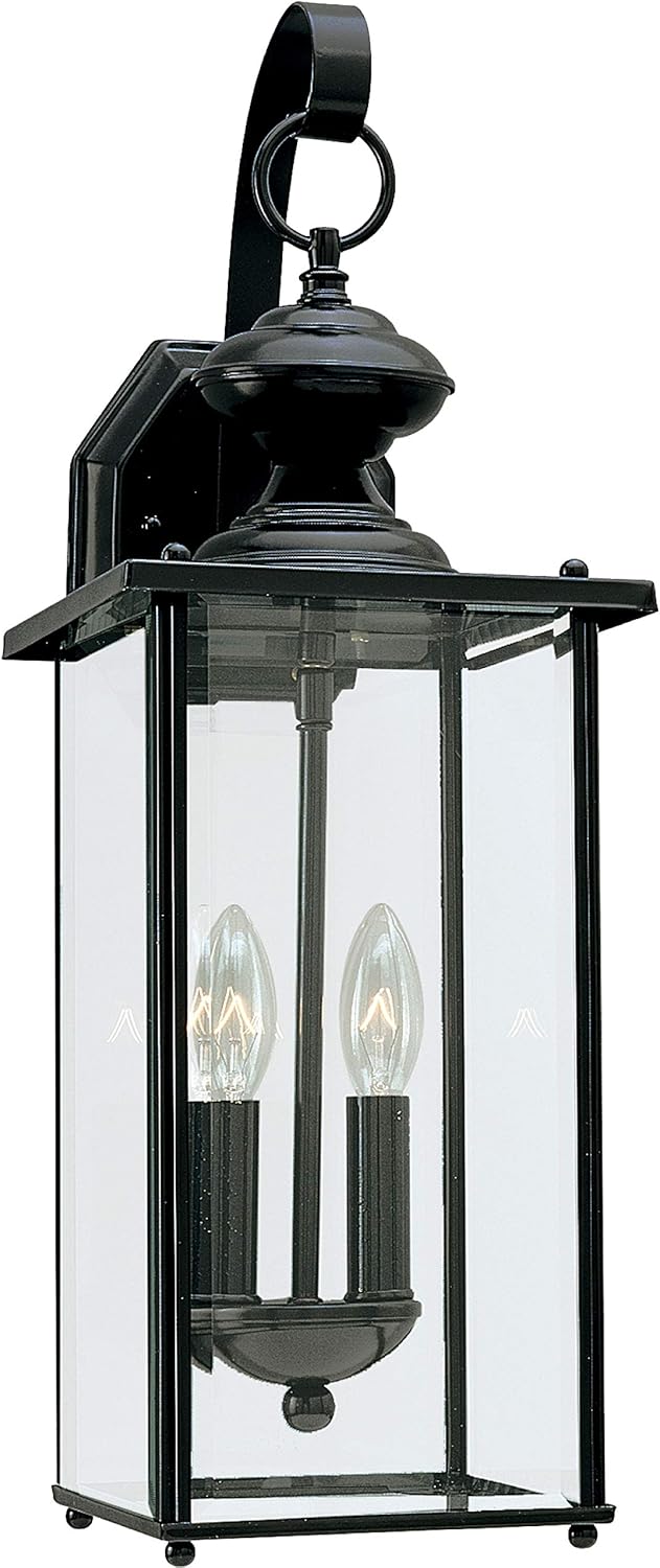 Sea Gull Lighting 8468-12 Jamestowne Transitional Two - Light Outdoor Wall Lantern Outside Fixture, Black Finish