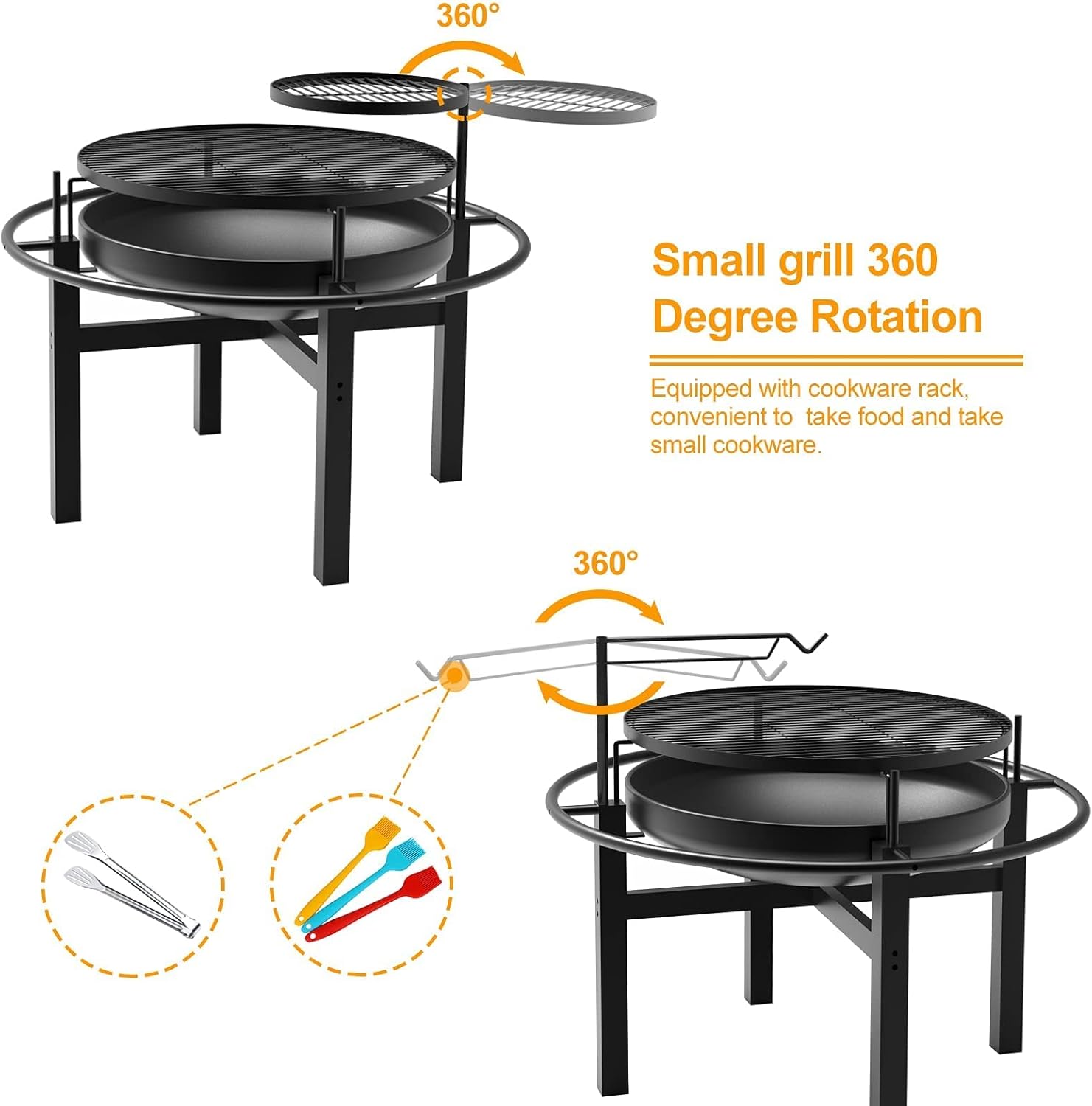 Signstek 32&rdquo; Outdoor Fire Pit with Adjustable Roast Fork, Cooking Grill, 23&rdquo; Fire Pit Bowl Set for Courtyard or Beaches BBQ, Camping Picnic, Backyard Wood Burning and Garden Campfire Heating