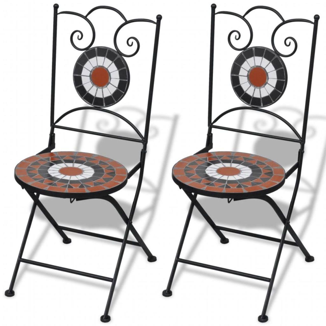 vidaXL Folding Bistro Chairs 2 Pcs Ceramic Terracotta and White