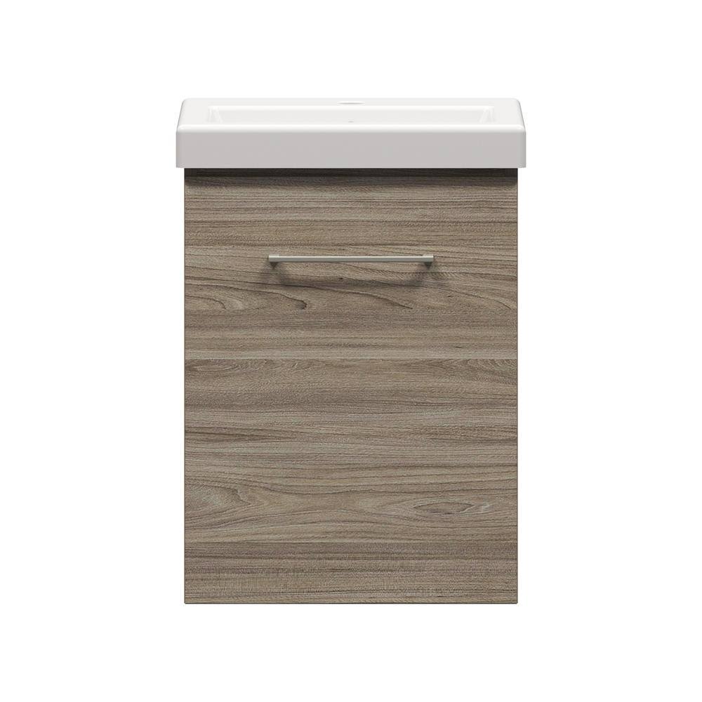 Glacier Bay Langsett Wall Hung 17-1/2 in. W x 13-1/2 in. D Vanity in Savanna with Porcelain Vanity Top in White with White Basin