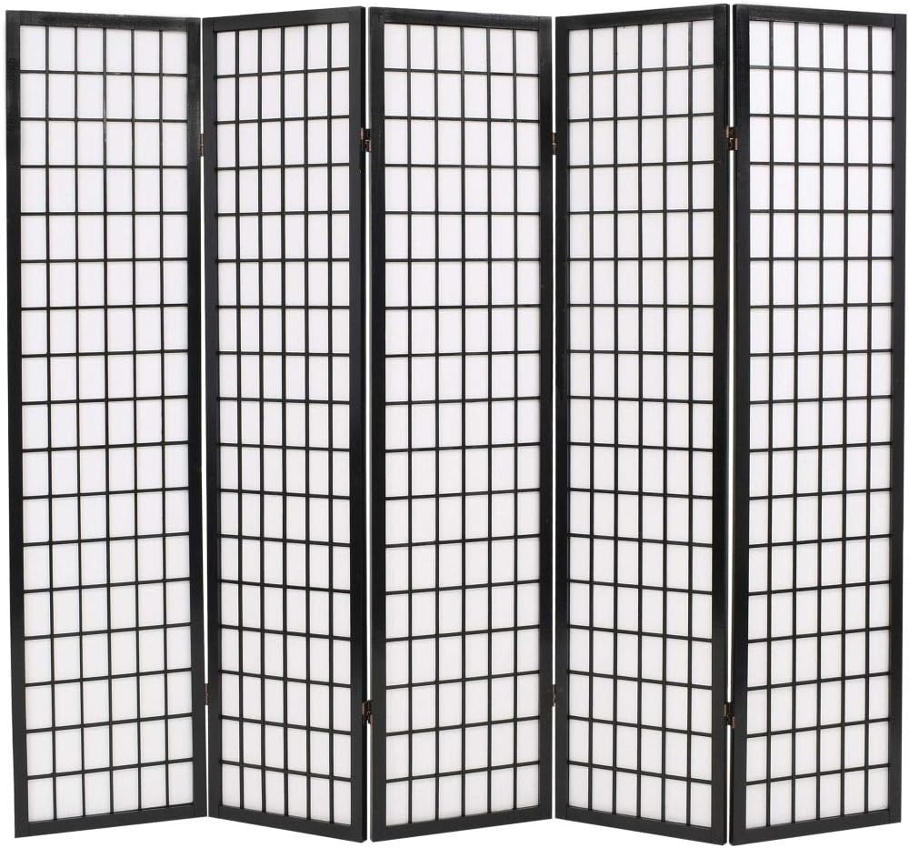 FAMIROSA Folding 5-Panel Room Divider Japanese Style 78.7x66.9 Black