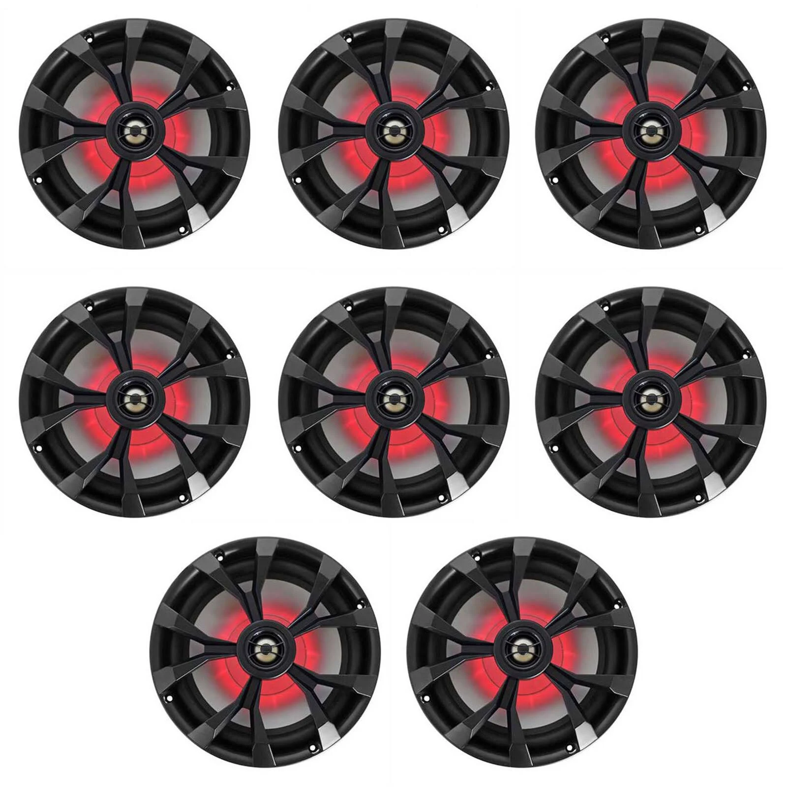 (8) Rockville RKL80MB 8x22 900 Watt Black 2-Way Marine Boat Speakers w/LED&s