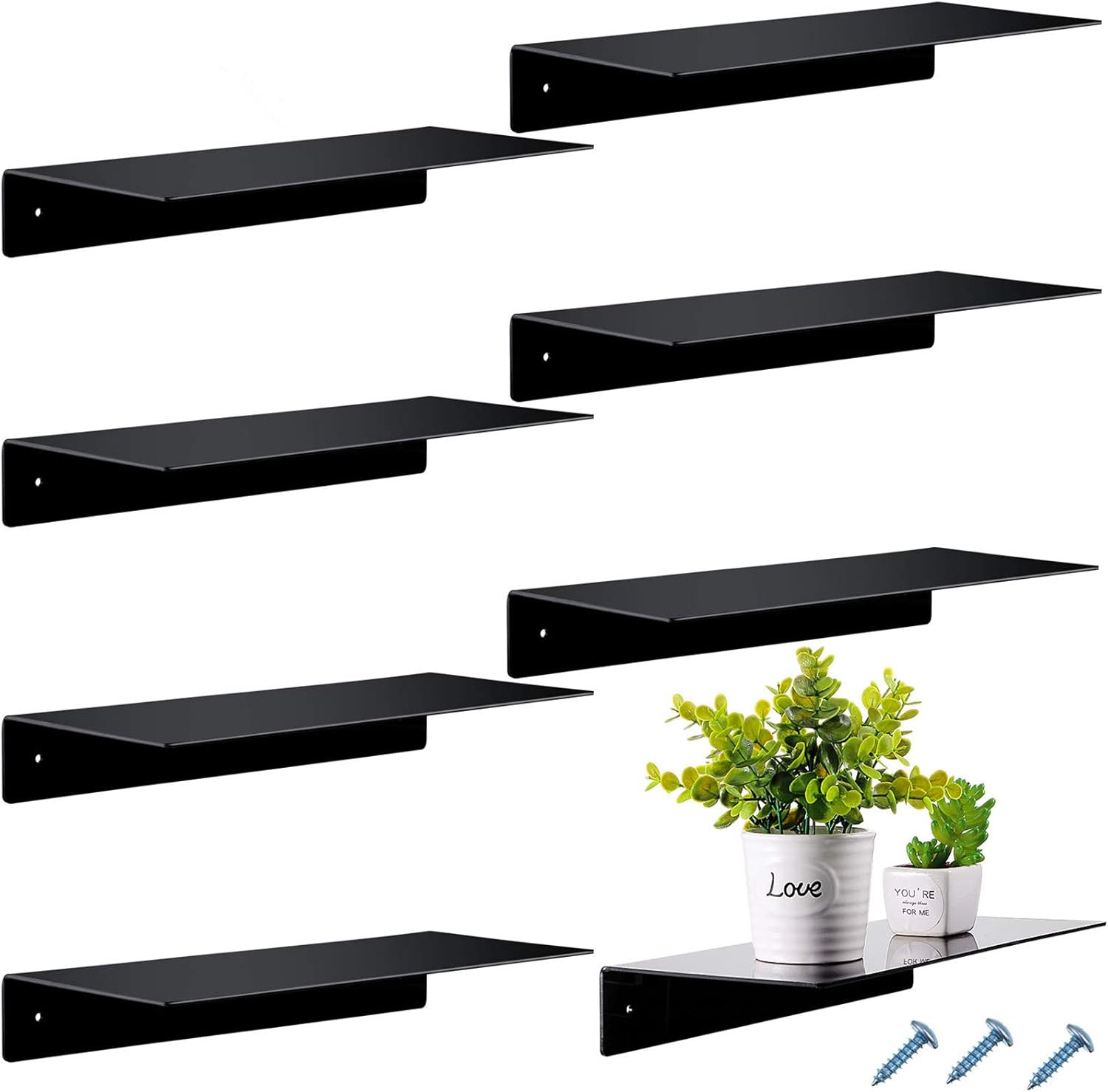 8 Pieces 14 Inch Acrylic Floating Shelf, Invisible Wall Mounted Display Organizer Ledge Book Shelf for Living Room, Office, Bedroom, Bathroom, Kitchen (Clear) Pack of 2