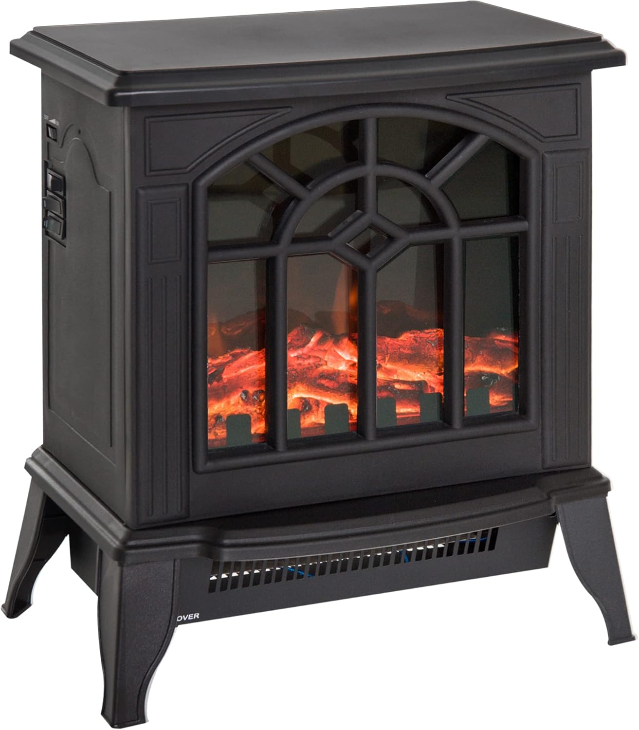 HOMCOM Electric Fireplace Heater, Freestanding Fireplace Stove with Realistic Log Flame LED Effect and Overheat Protection, Black