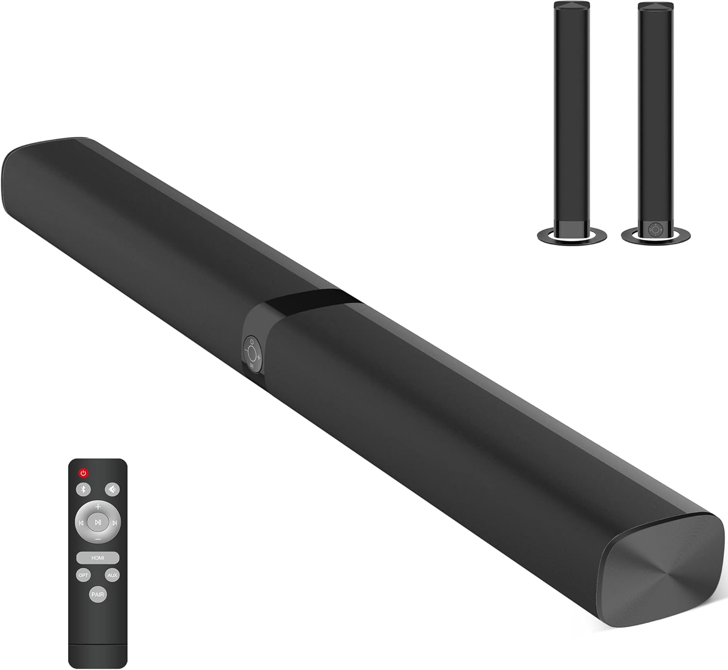 Assist trust Sound Bars for TV, Assistrust KY8000 TV Bar 50W Soundbar Wired & Bluetooth 5.0 with 4 Speakers 32 Inch, 2 in 1 Detachable (BT5.0/HDMI(ARC)/Optical/AUX/Remote Control) 15inch 2.4inch3.5