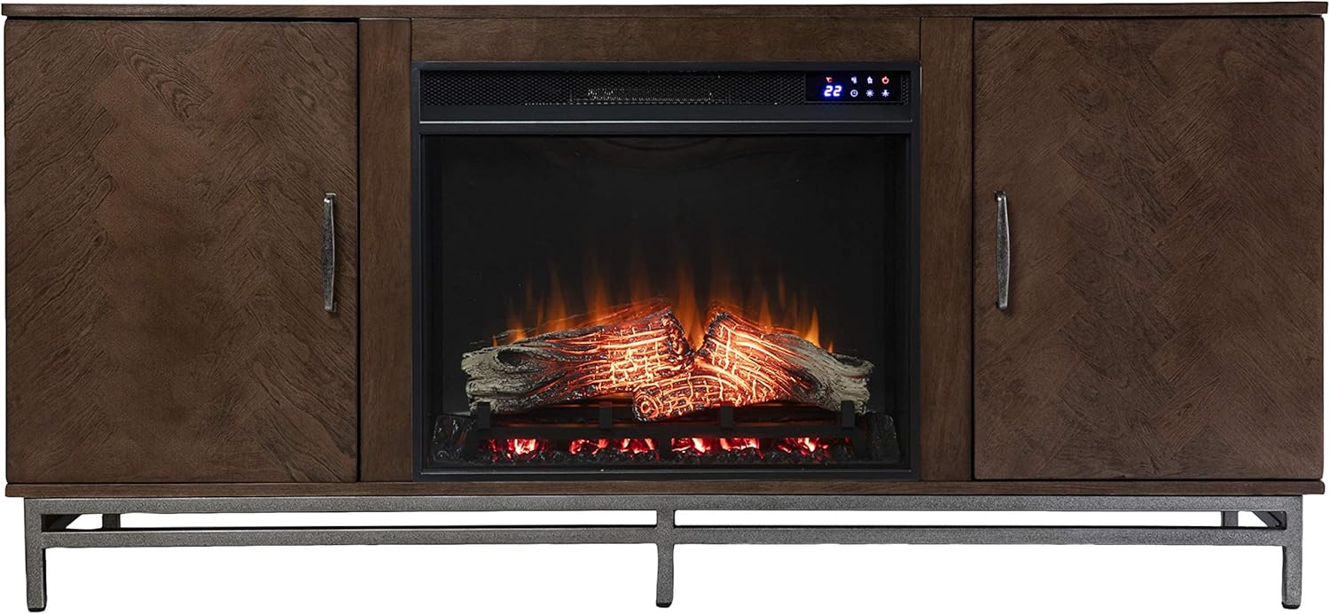 SEI Furniture Dibbonly Electric Fireplace w/ Media Storage, New Brown/Matte Silver