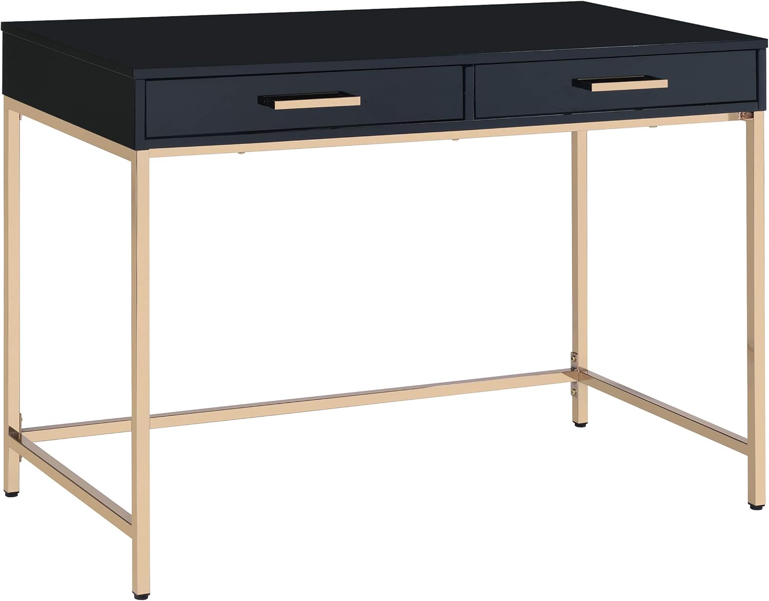 OSP Home Furnishings Alios Modern Writing Desk, Black Gloss Finish and Gold Frame