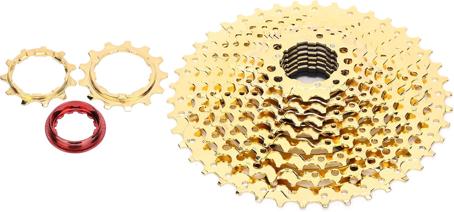 Alomejor Bike Freewheel 10 Speed 11 42T Bicycle Cassette Flywheel Mountain Bike Sprocket Freewheel Bicycle Accessory(Gold) Pack of 2