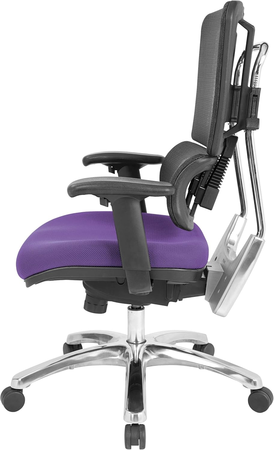Office Star Pro X996 Series Manager's Office Chair with Breathable Black Back, Adjustable Height and Lumbar Support, Polished Aluminum Base, Padded Seat with Purple Mesh