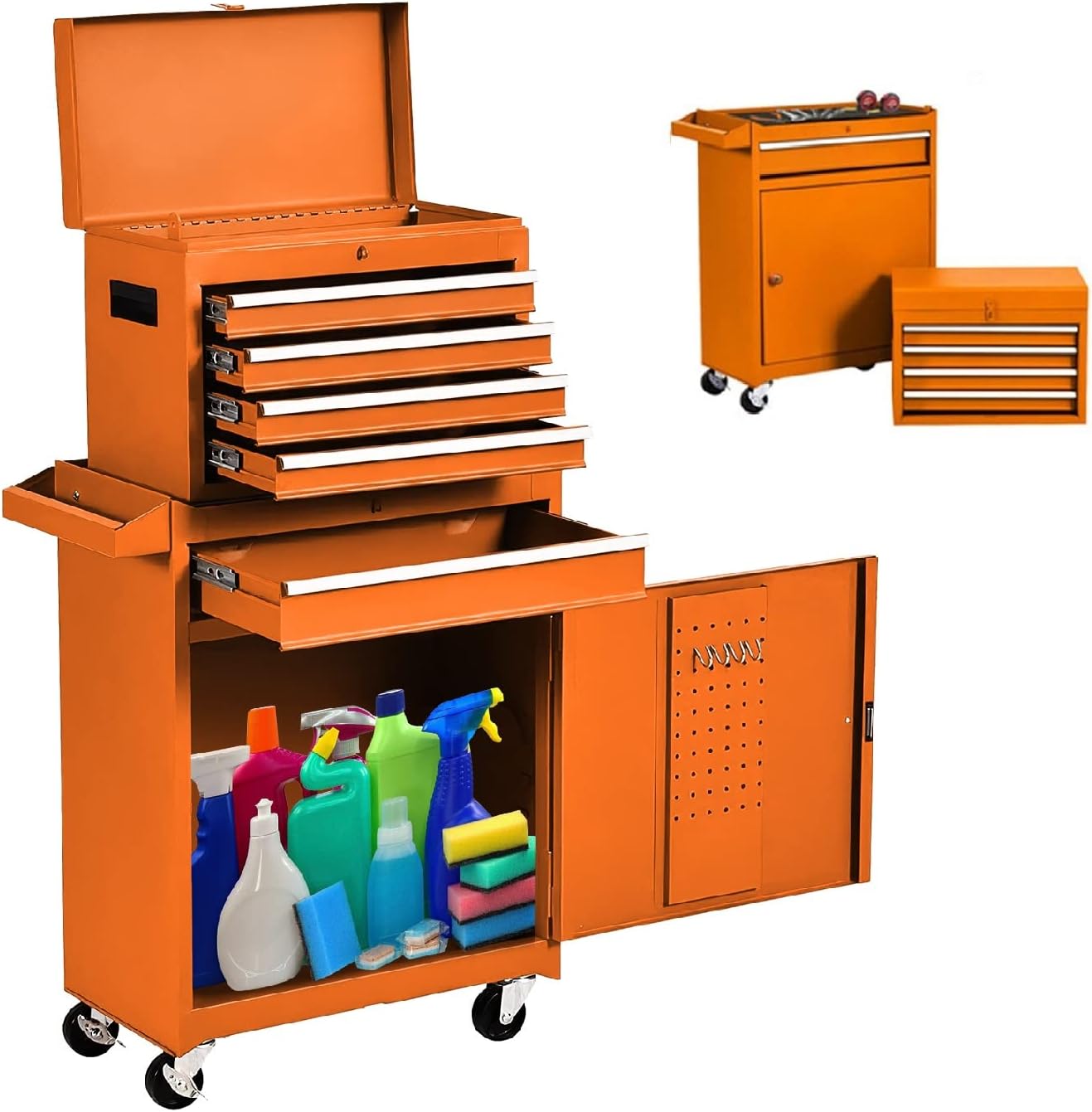 5-Drawer Rolling Tool Chest High Capacity Toolbox on Wheels, Removable Portable Set-Top box Tool Cabinet, Big Tool Chest Tool Storage Cabinet with locks (red)