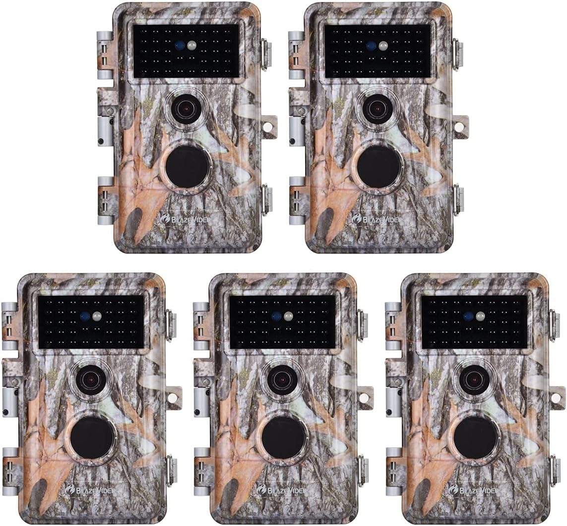 5-Pack No Glow Game Deer Trail Cameras Night Vision 24MP Photo 1296P H.264 MP4 Video for Wildlife Hunting & Home Security Motion Activated Waterproof Password Protected Time Lapse Photo & Video Model