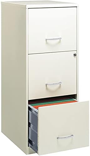 Space Solutions 3 Drawer Vertical Metal File Cabinet with Lock Pearl White