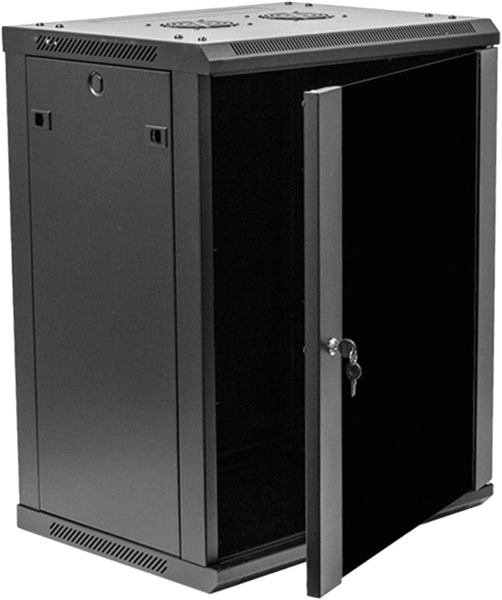 NavePoint 15U Deluxe IT Wallmount Cabinet Enclosure 19-Inch Server Network Rack with Locking Glass Door 16-Inches Deep Black
