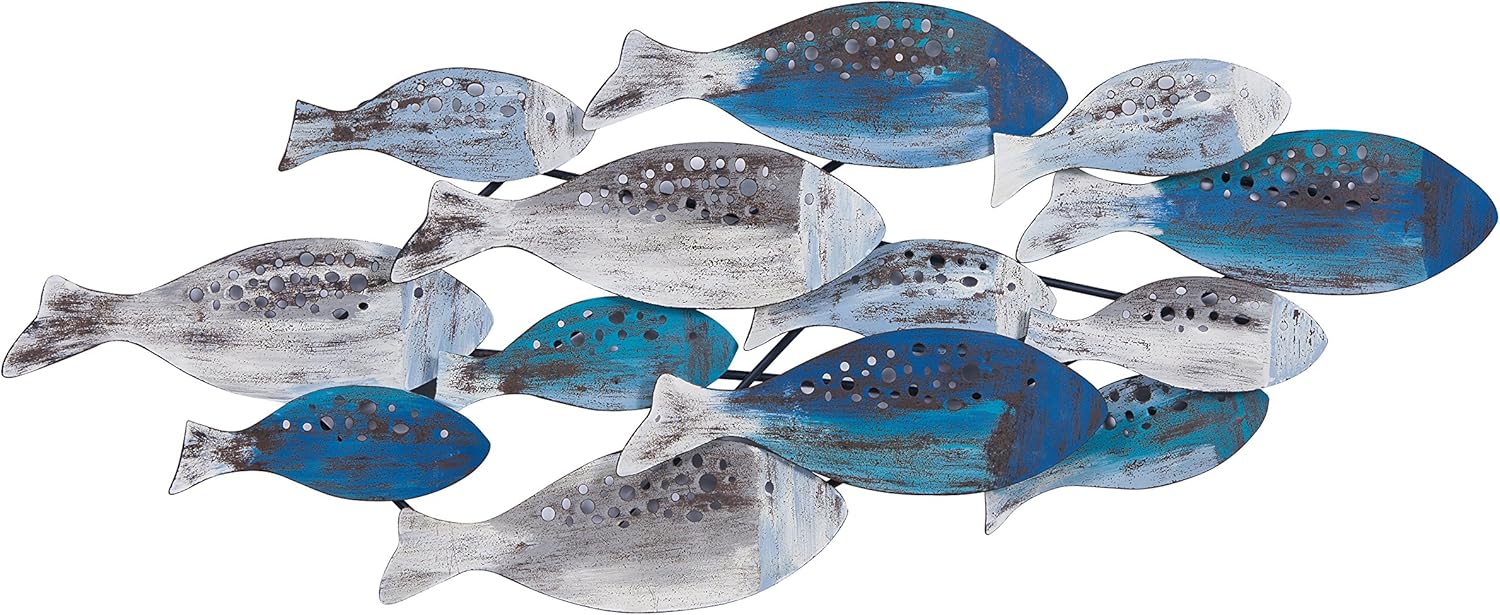 Danya B. School of Fish Modern Metal Wall Art, Perfect for Coastal, Nautical, Beach, or Boat Decor, Collector, Vacation House, Blues and Silver Wall Art