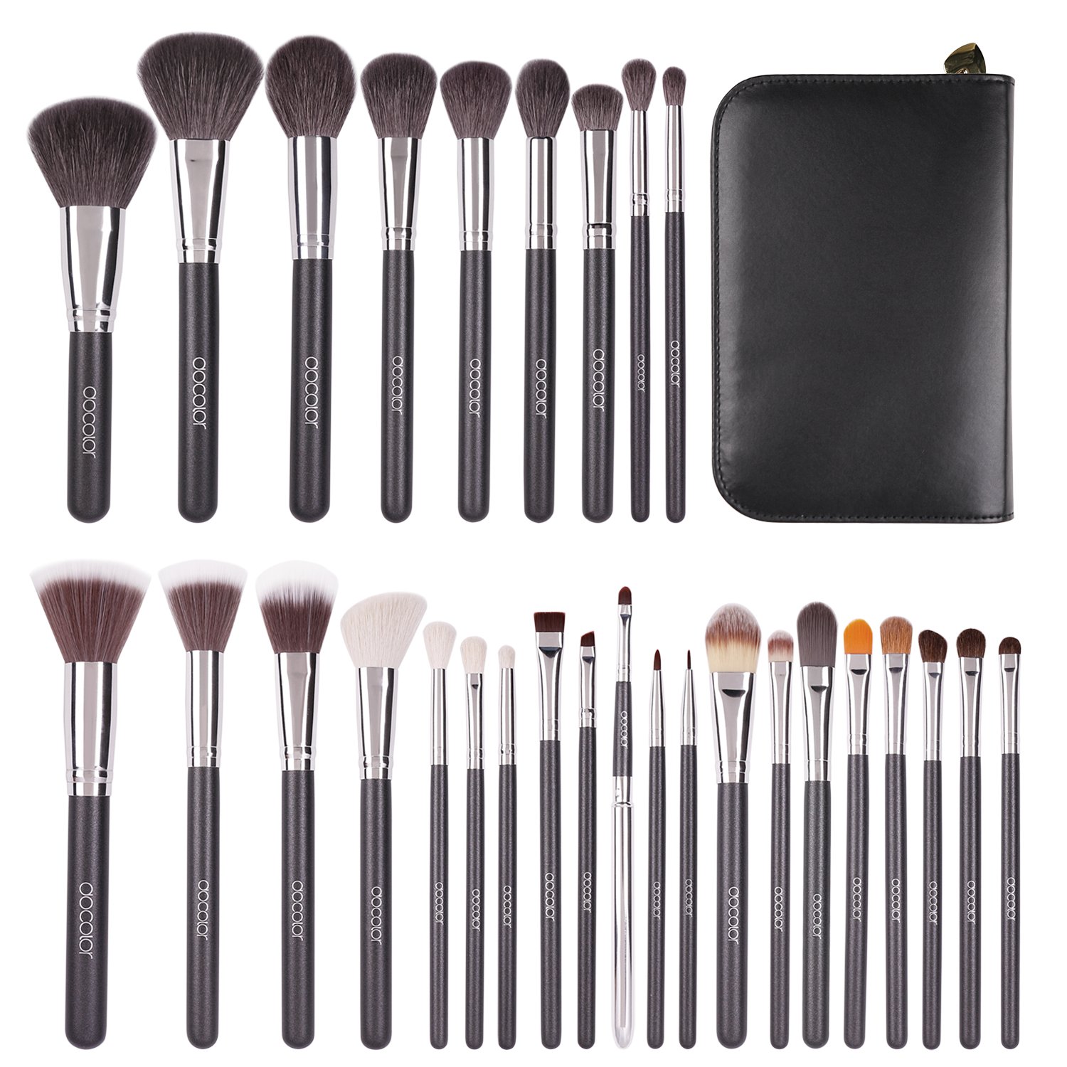 Docolor Makeup Brushes 29 Piece Professional Makeup Brush Set Christmas Gift Premium Goat Synthetic Hair Kabuki Foundation Blending Brush Face Powder Blush Concealers Eye Shadows Make Up Brushes Kit with PU Leather Case Pack of 2