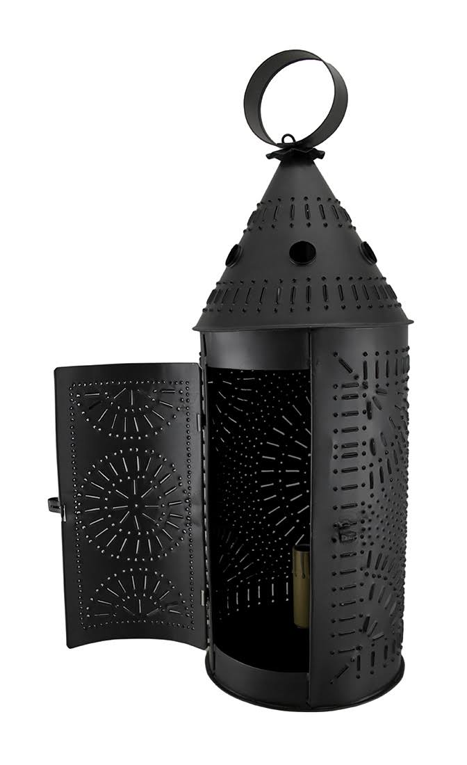 Blackened Finish Punched Tin Electric Candle Lantern 21 inch