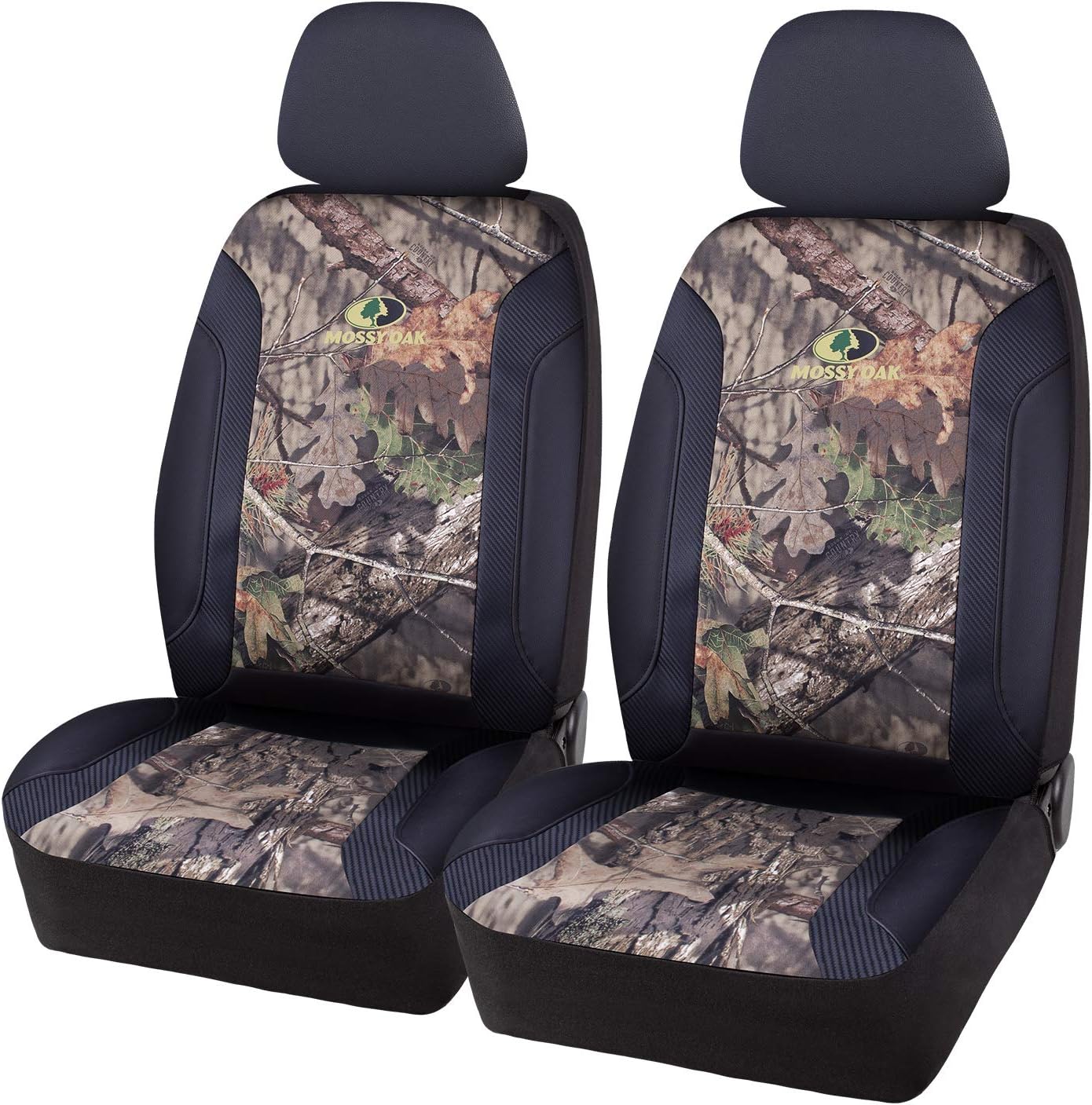 Mossy Oak Front Camo Seat Covers Low Back - Made with Premium Carbon Squares PVC & Camo Canvas Fabric, Airbag Compatible, Universial Fit Most Bucket Seats - Official Licensed Product