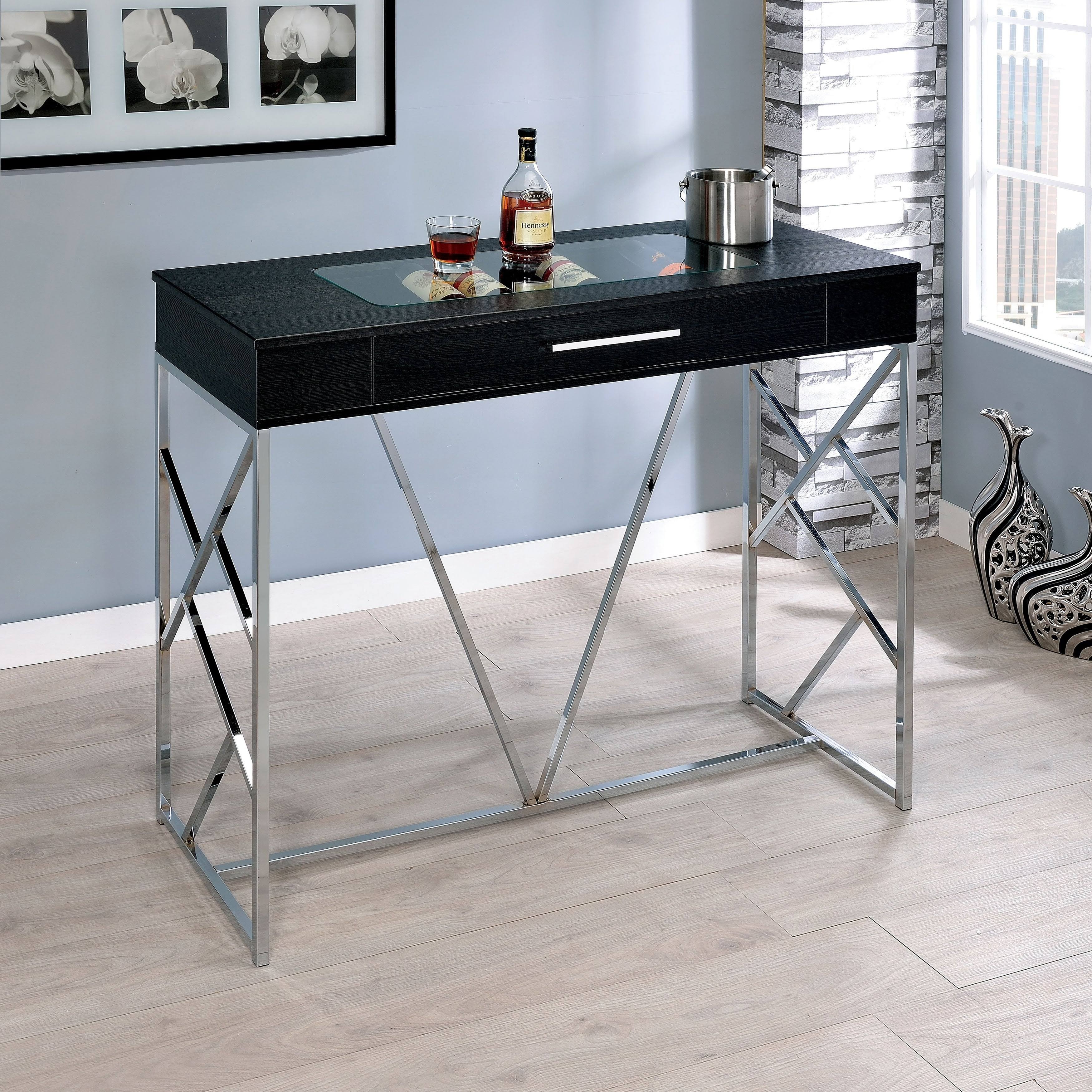 Furniture of America Kisten Contemporary 1-drawer Bar Height Wine Table (Chrome/Black)