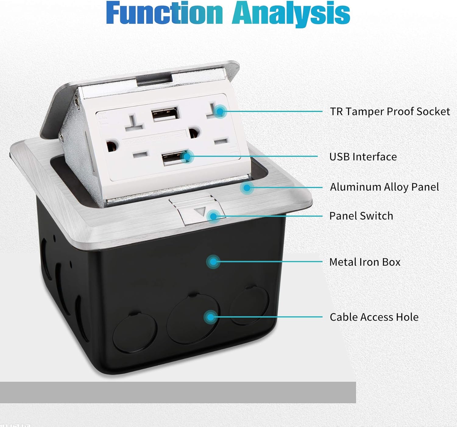 Pop up Floor Outlet with Stainless Steel Cover 20amp TR Outlet and USB Chargers 4.2A Receptacle Box by JACEPFY Pack of 2