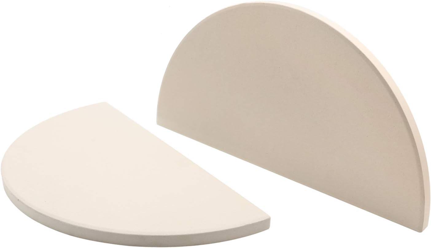 Half-Moon Ceramic Heat Deflector Plates for Kamado Joe Big Joe I, II & III, 2-Pack, White