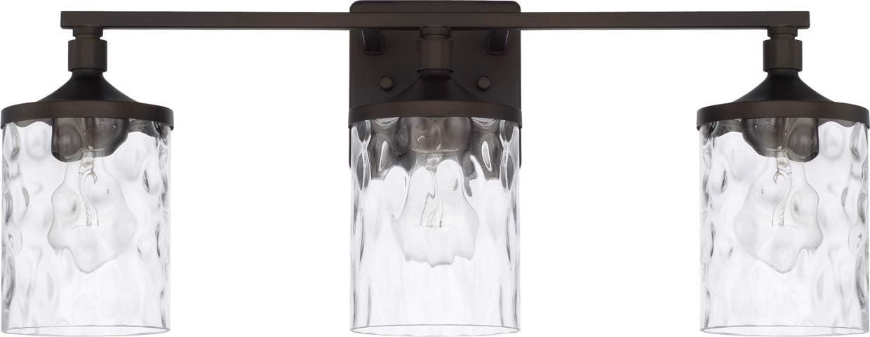 HomePlace Lighting 128831BZ-451 Colton Mid-Century Clear Water Glass Bathroom Vanity Wall Light, 3-Light 300 Total Watts, 10