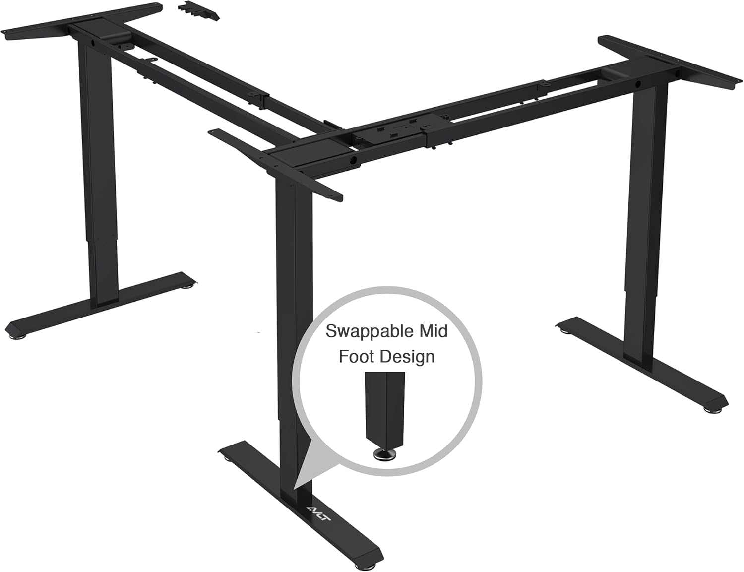 AVLT Electric Standing Desk Height Adjustable L Shaped Standing Desk Frame With Swappable Mid Foot Design - Supports 264 LBS - 3 Legs Home Office Motorized Corner Desk - Desk Frame Only - Black