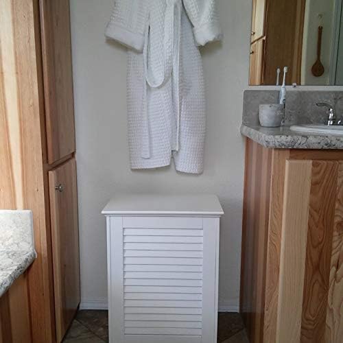 White Wooden Hamper with Flip Lid, Ventilated Storage Bin Basket, Bathroom Hamper for Small Space with Modern Design, Made of Durable and Wooden Construction