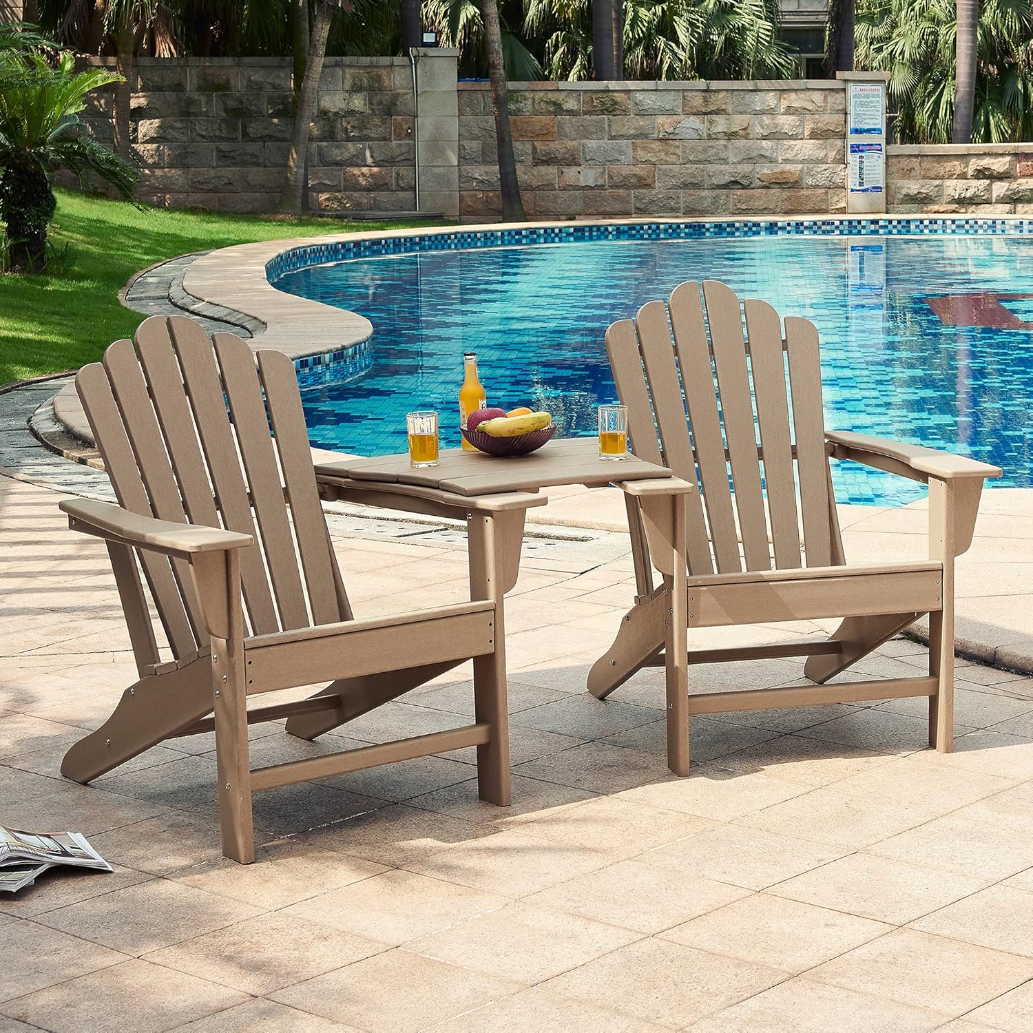 Ehomeline Classic Outdoor Adirondack Chairs with Connecting Plate Set of 3 for Garden Porch Patio Deck Backyard, Weather Resistant Accent Furniture, Blue