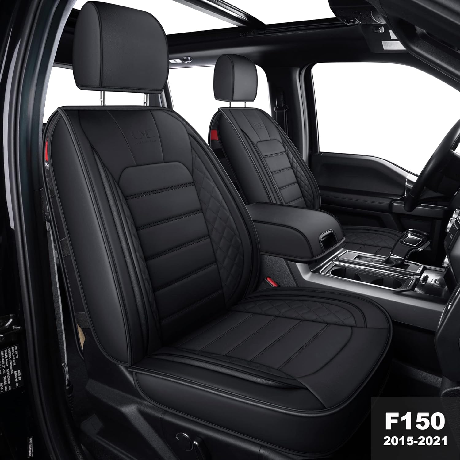 LUCKYMAN CLUB Custom Fit Seat Covers for 2015-2022 F150 Crew Cab, and 2017-2022 F250 F350 Crew Cab with Waterproof Faux Leather (Black & White)