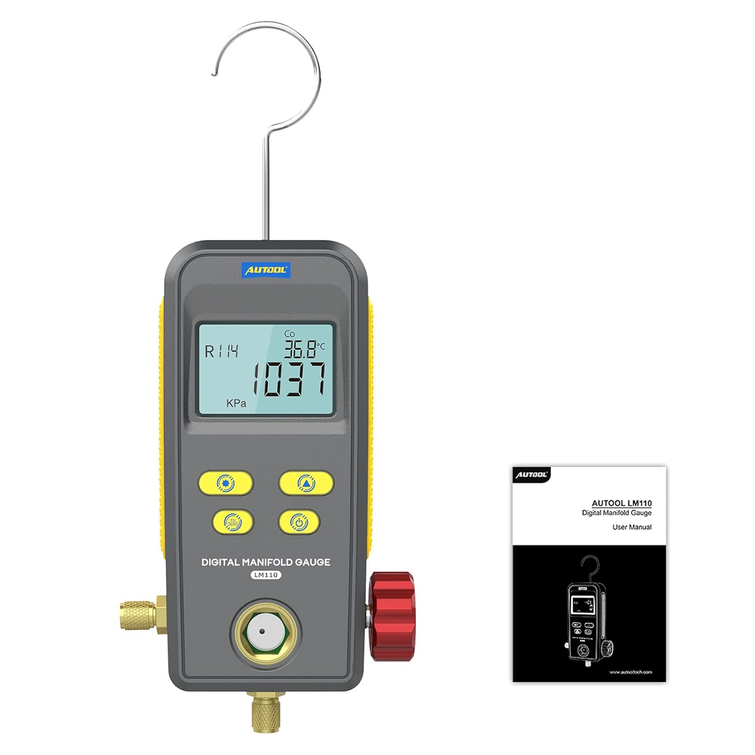 AUTOOL LM110 Digital Manifold Gauge, HVAC System Refrigeration Gauge for Refrigerant Filling&Pressure Test / Vacuum Operation Test /Pressure Leak Test of Air Conditioner Refrigerator