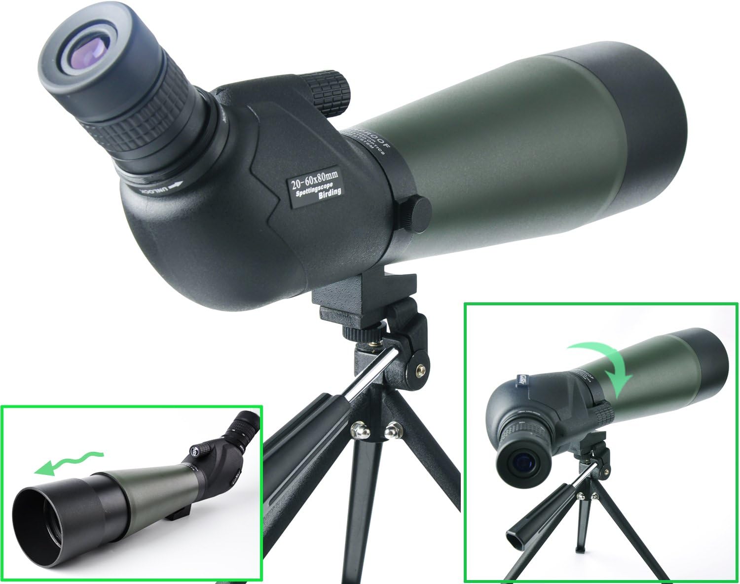 Gosky 20-60 X 80 Porro Prism Spotting Scope- Waterproof Scope for Bird Watching Target Shooting Archery Range Outdoor Activities -with Tripod & Digiscoping Adapter
