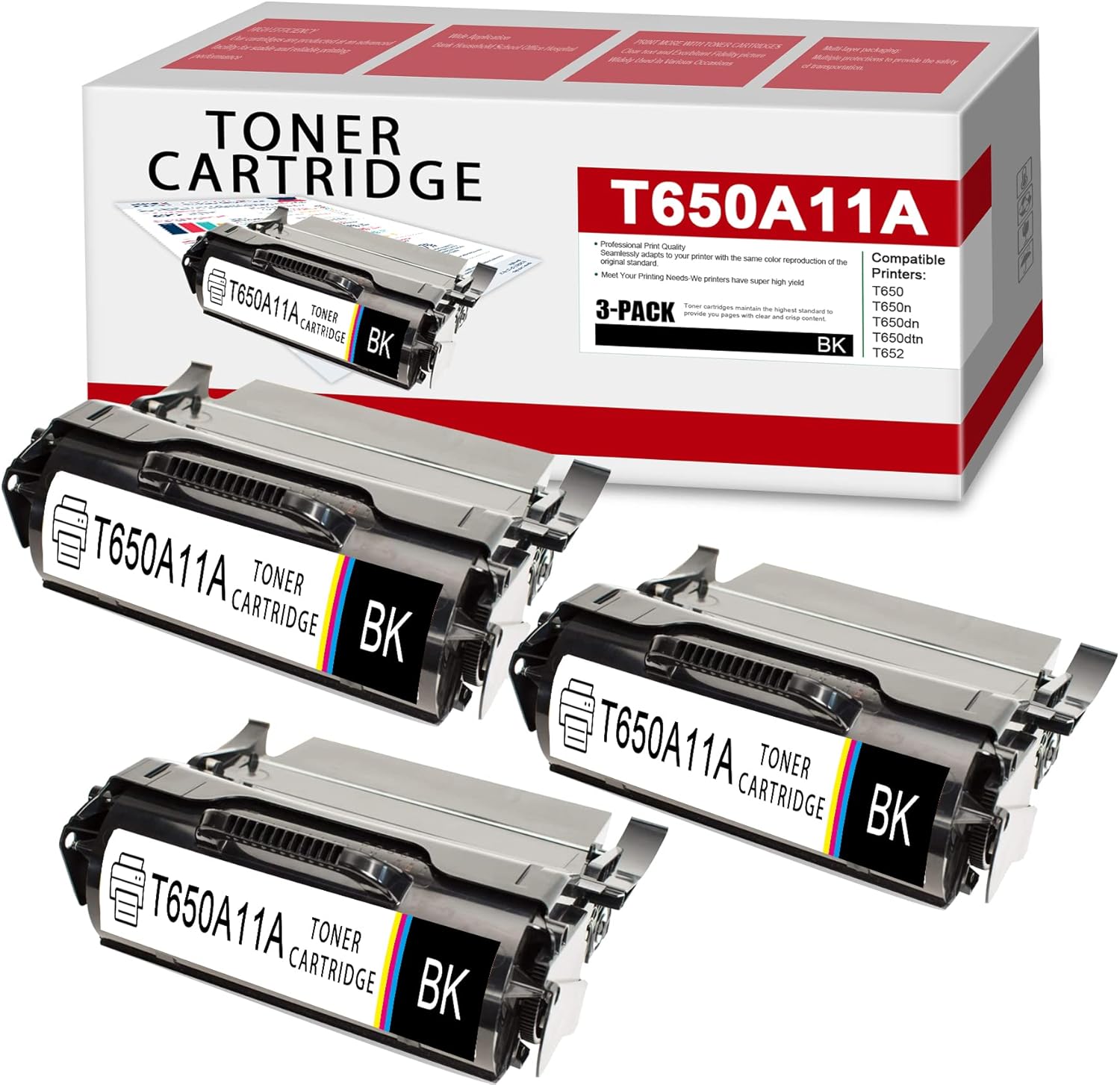 Smart Compatible T650A11A Toner Cartridge Replacement for Lexmark T650 T650n T650dn T650dtn T652 T652n T652dn T652dtn T654 T654n T654dn T654dtn T656dne TS654dn TS656dne Printer (3 Black)