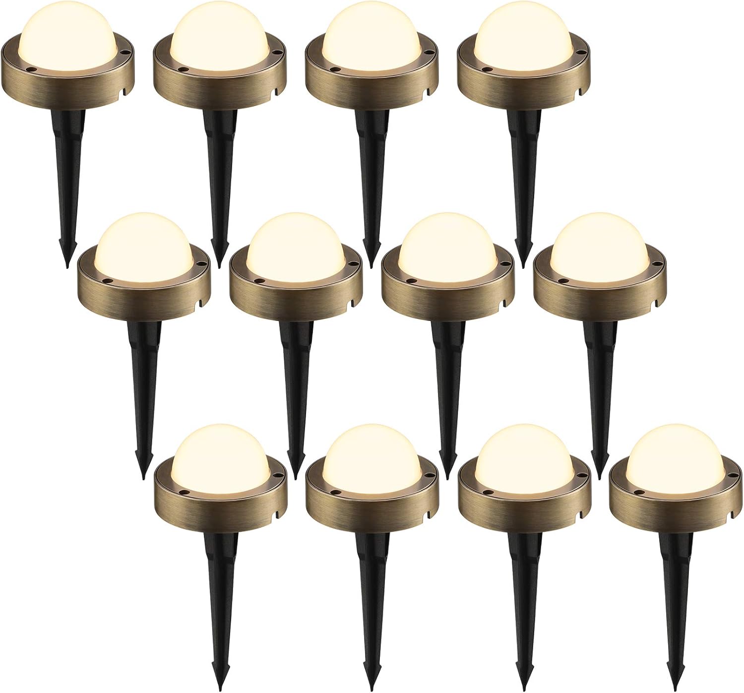 LEONLITE 12-Pack LED Landscape Lighting Low Voltage, 12V-24V Pathway Lights Wired, UL Listed, 4.5W Landscape Path Light, Outdoor Deck Lights, IP65 Waterproof, 2700K Soft White, Cast-Aluminum, Brass