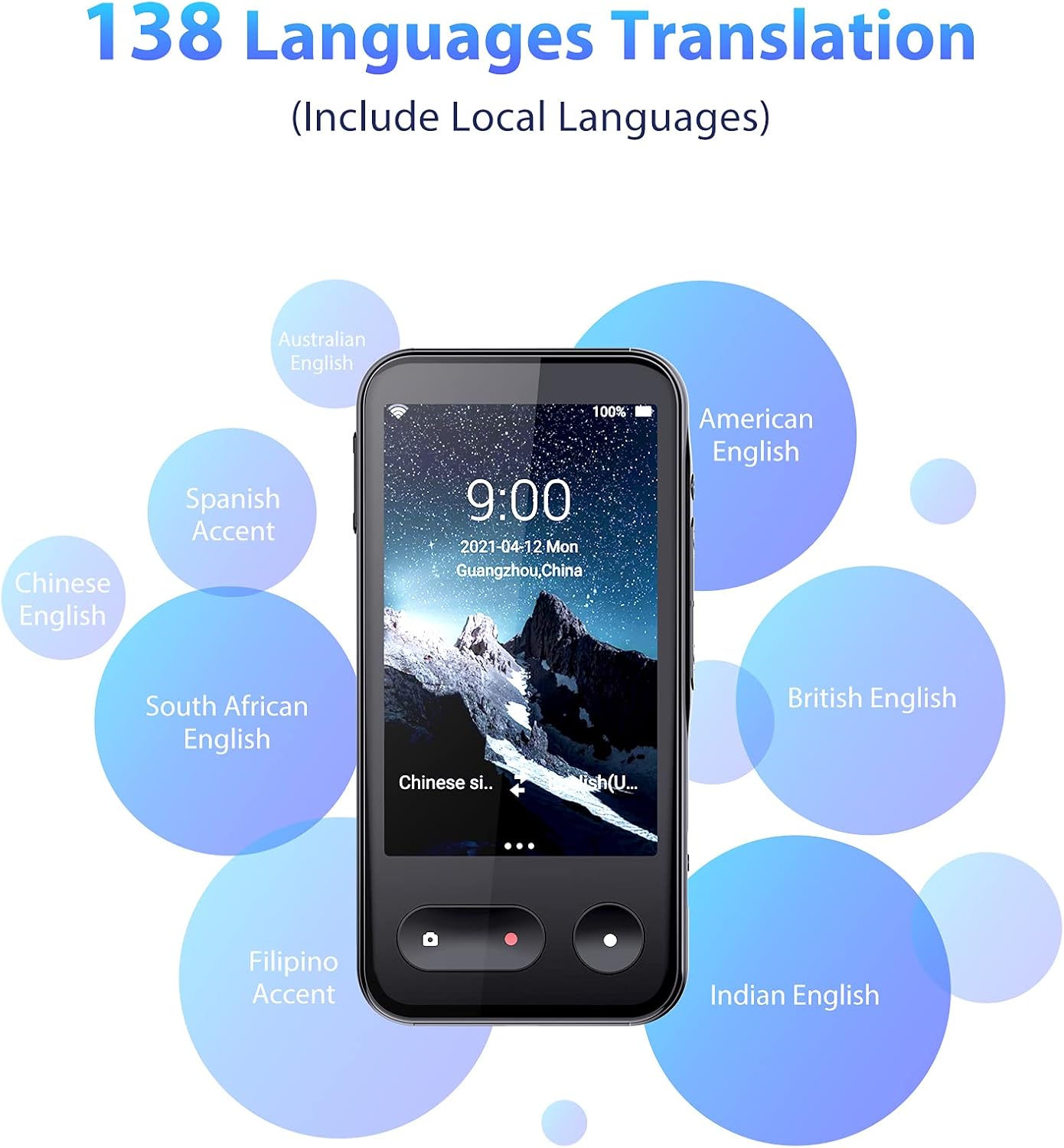 Weinsentking Real Time Two-Way 138 Language Voice Translator Support 4G SIM Card and Built-in Data and Text-to-Translate Camera/Black