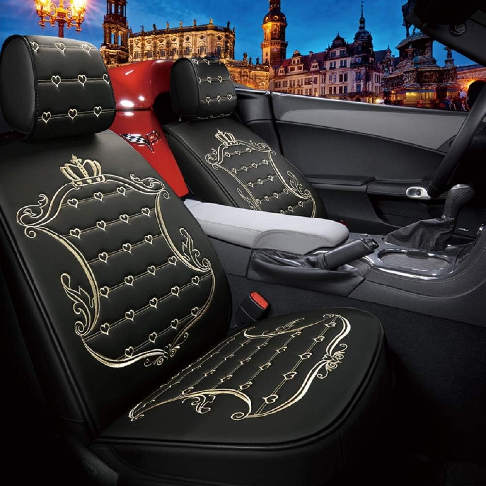 5pcs Car Seat Covers Full Set with Waterproof Leather,Airbag Compatible Automotive Vehicle Cushion Cover Universal for Most Sedan SUV Truck Fit (Black-Pink)